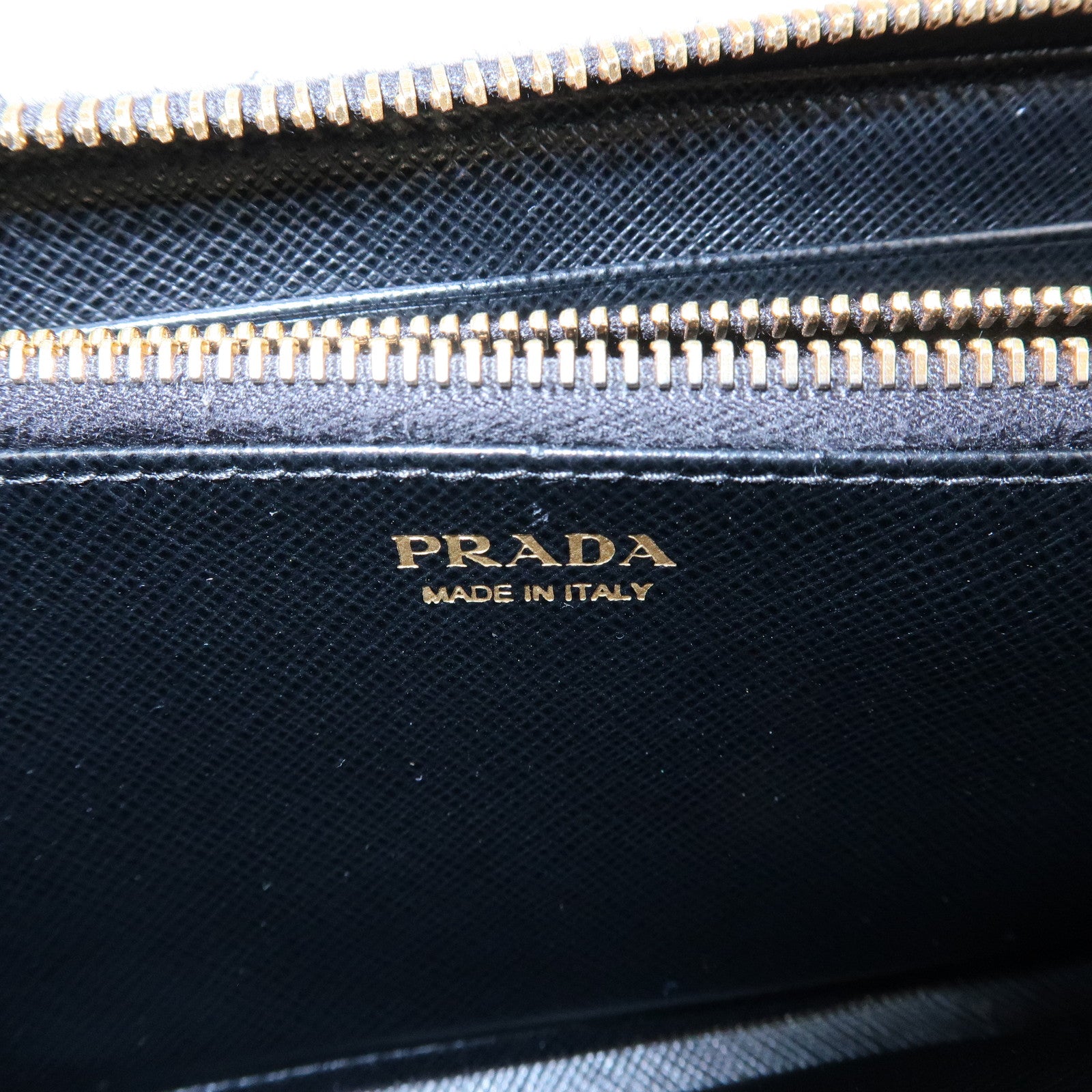 PRADA Logo Saffiano Leather Round Zippy Long Wallet Ribbon 1ML506