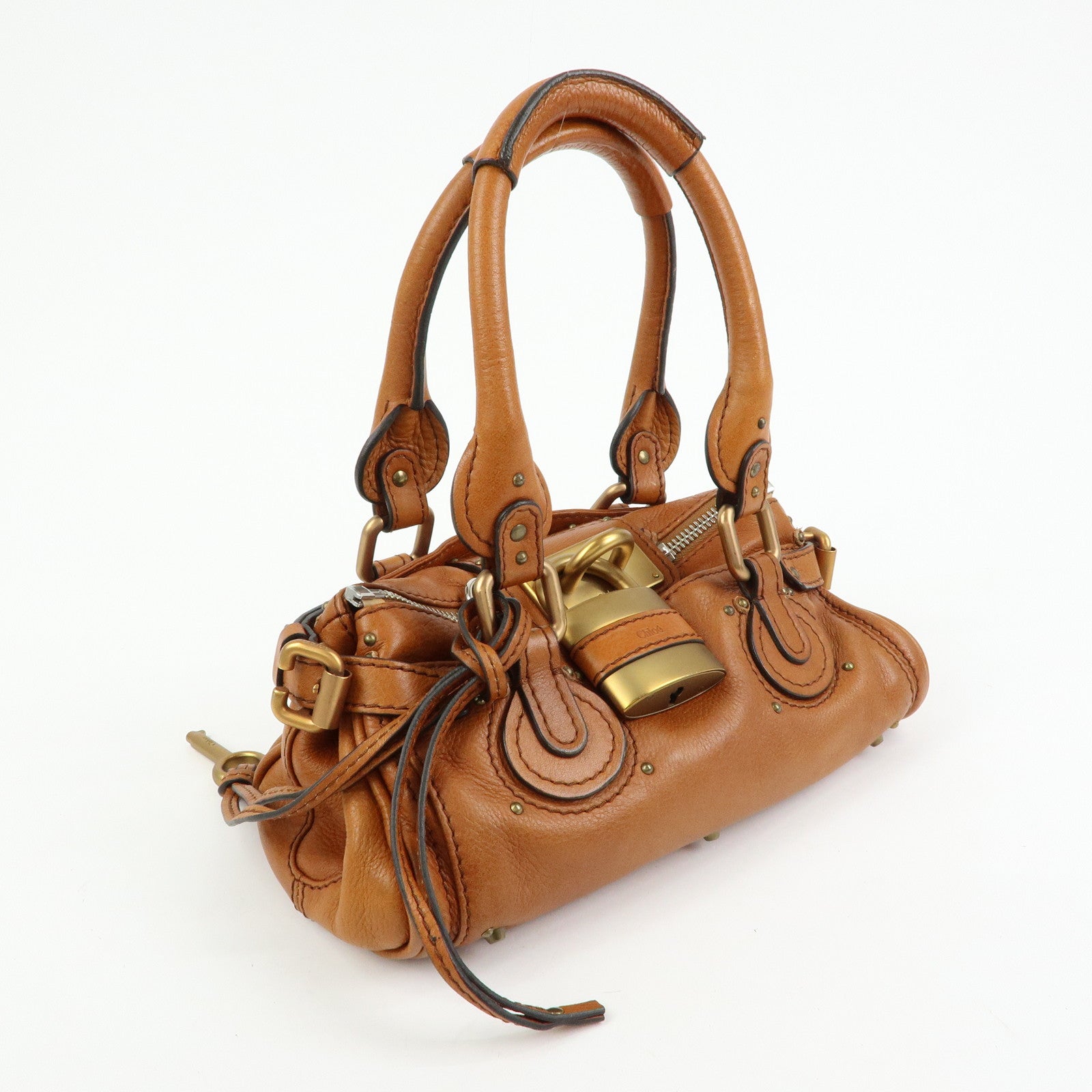 Chloe Paddington Leather Mini Hand Bag Boston Bag Brown