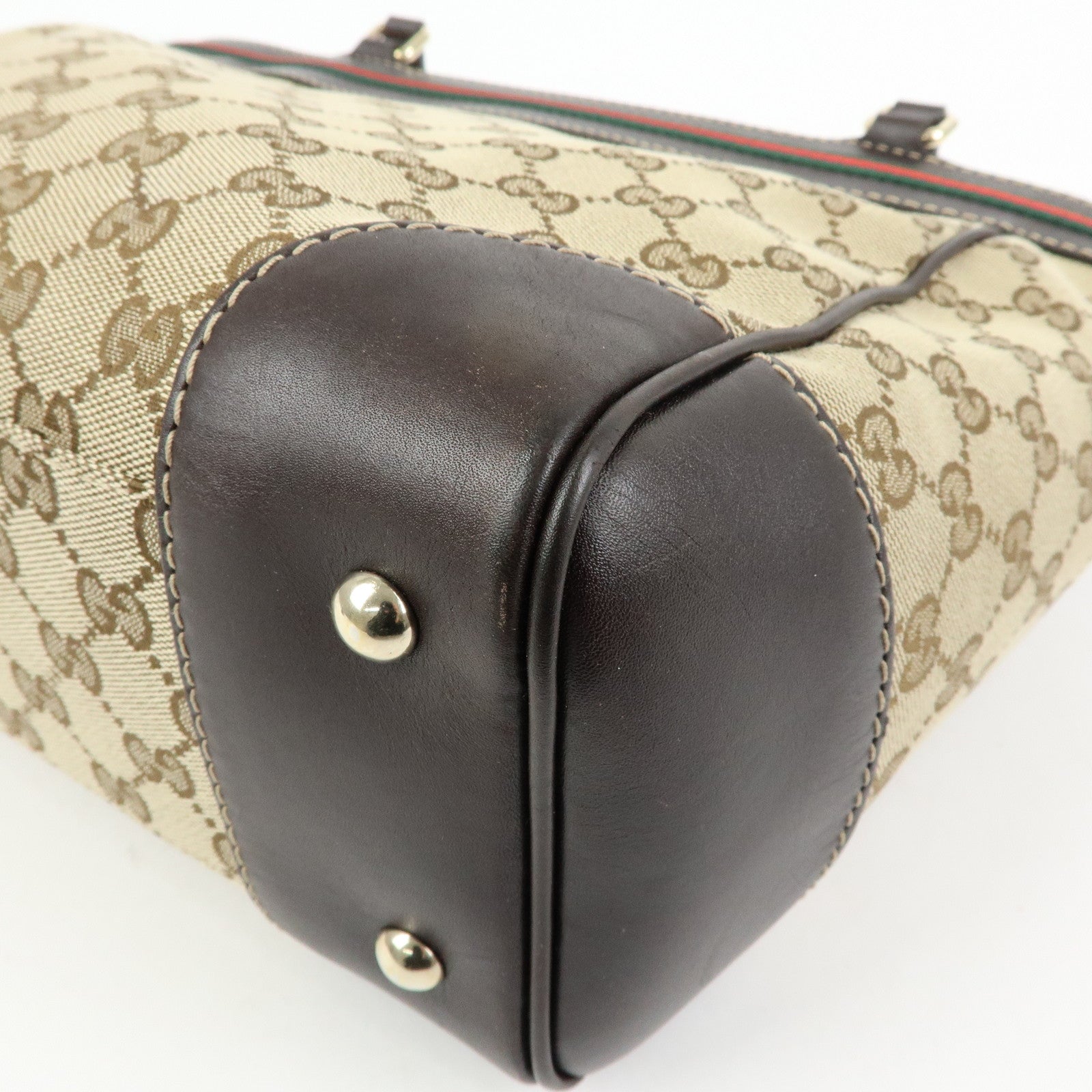GUCCI Sherry Canvas Leather Tote Bag Hand Bag Beige Brown 257061