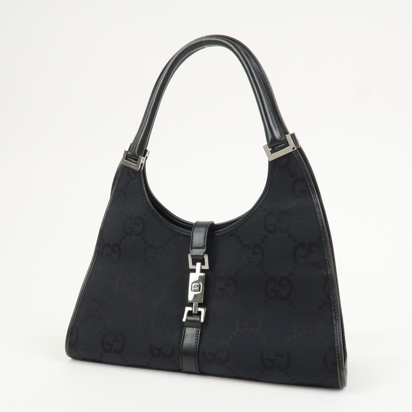 GUCCI Jackie GG Canvas Leather Shoulder Bag Hand Bag Black 002.1067