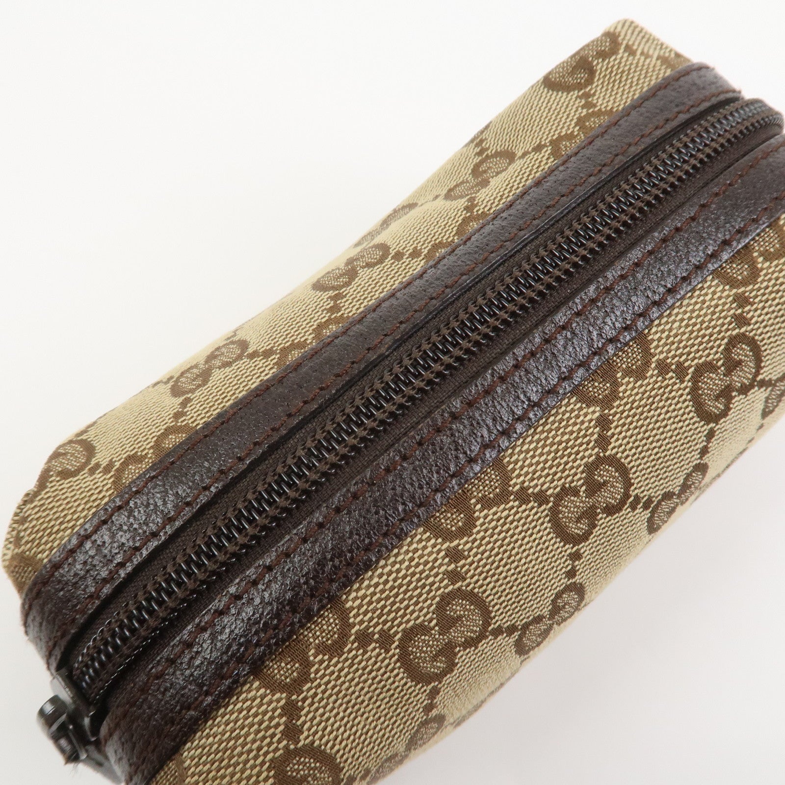 GUCCI GG Canvas Leather Pouch Cosmetic Pouch Brown 29596