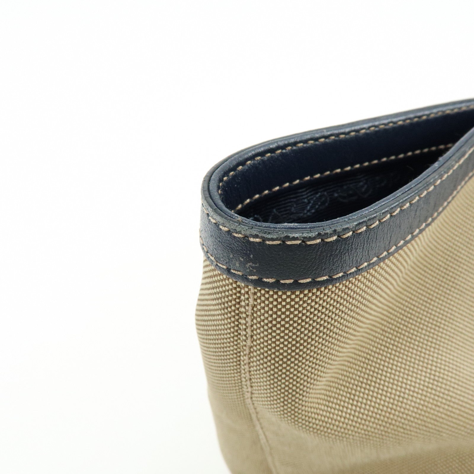 PRADA Logo Jacguard Leather Tote Bag Hand Bag Beige Navy