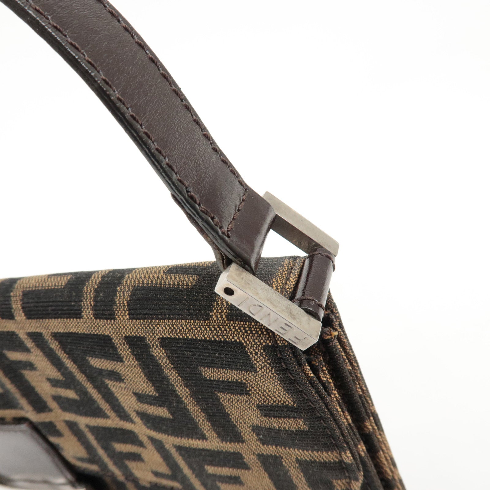 FENDI Zucca Canvas Leather Shoulder Bag Brown Black 0916322 Used