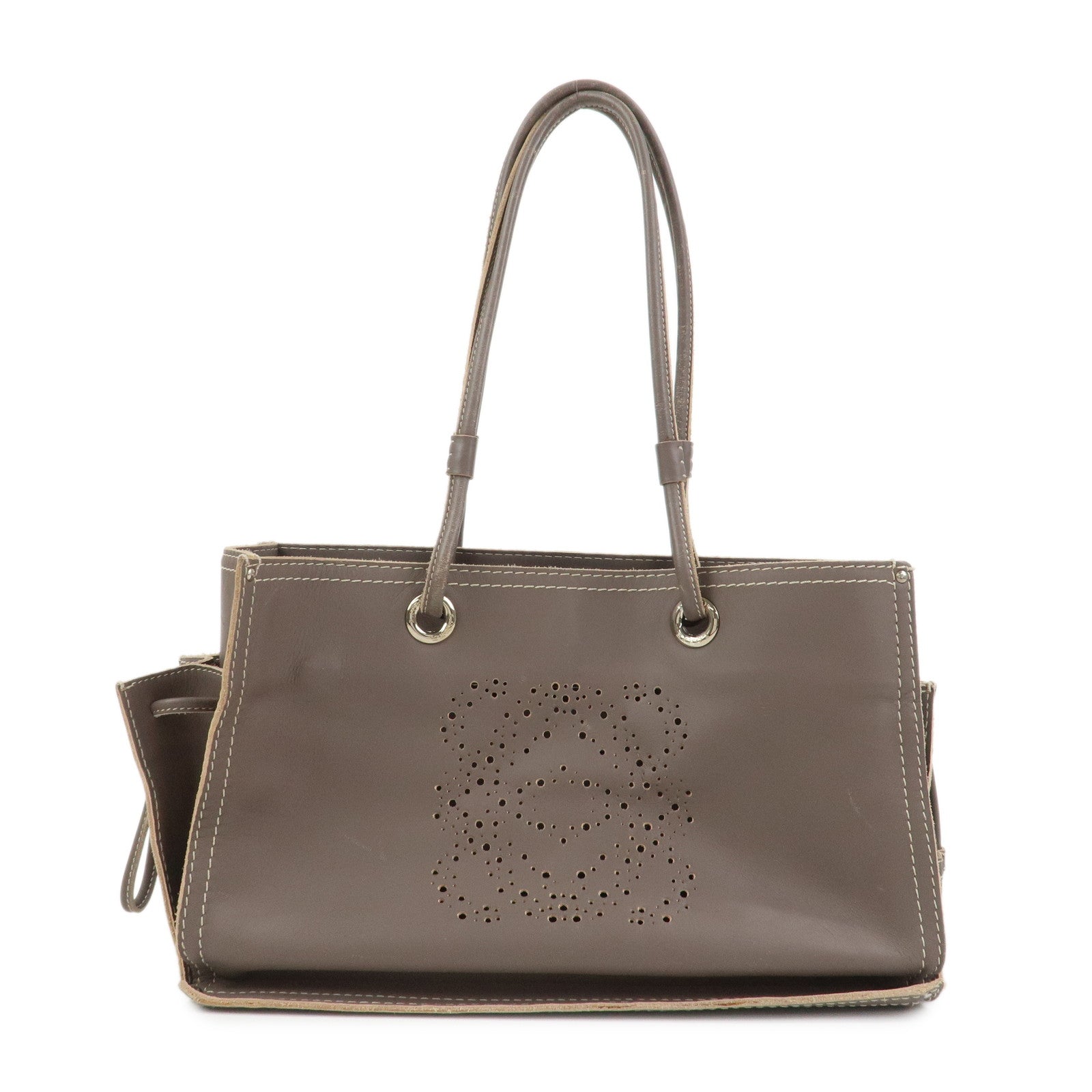 LOEWE Anagram Logo Leather Shopper Tote Bag Shoulder bag Brown