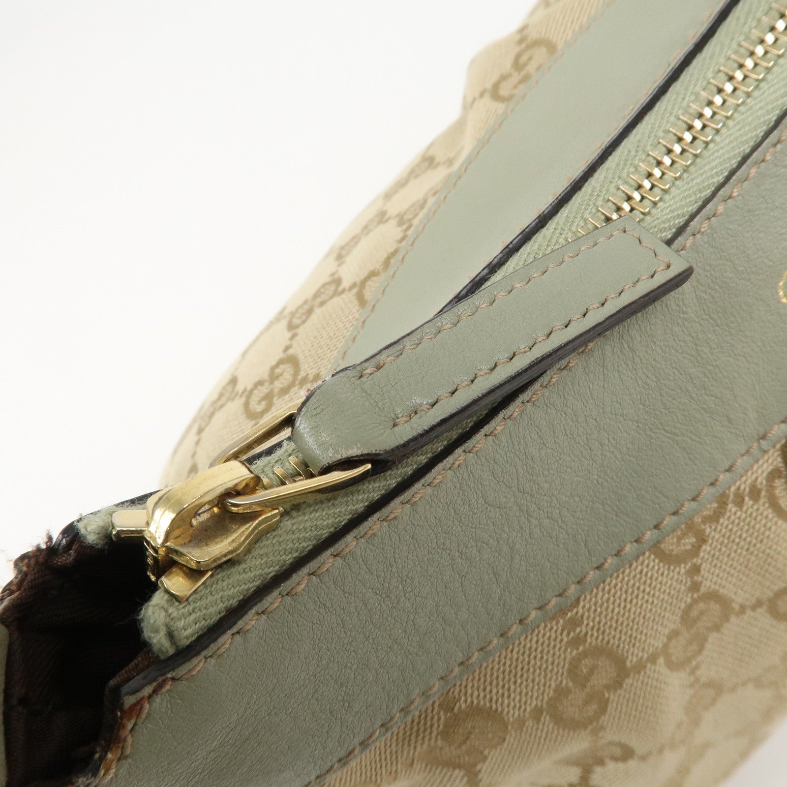 GUCCI Abbey GG Canvas Leather Shoulder Hand Bag Beige Green 190525