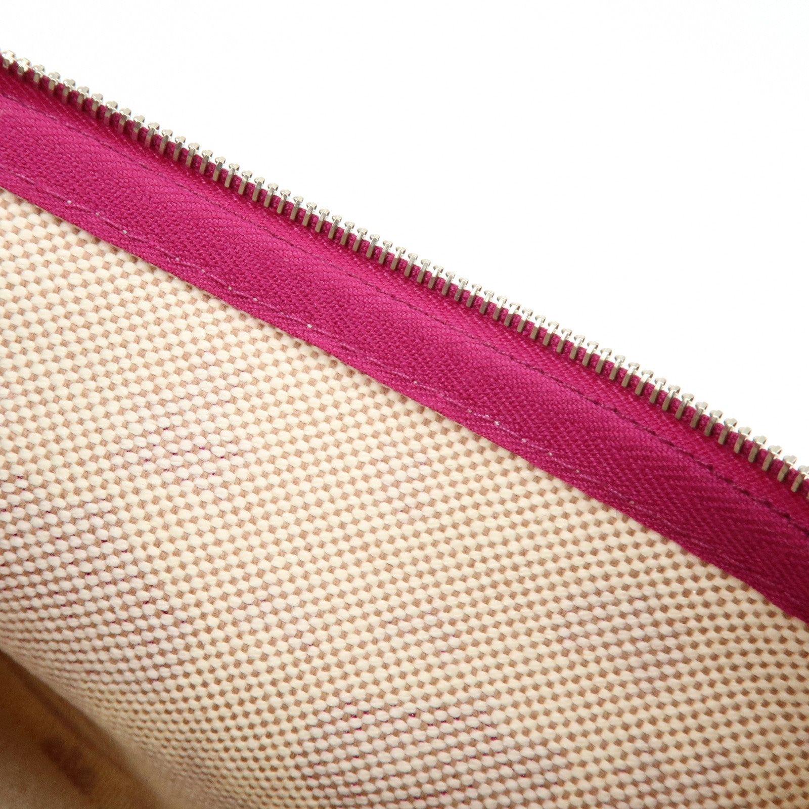 HERMES New Yachting PM Canvas Leather Flat Pouch Beige Purple