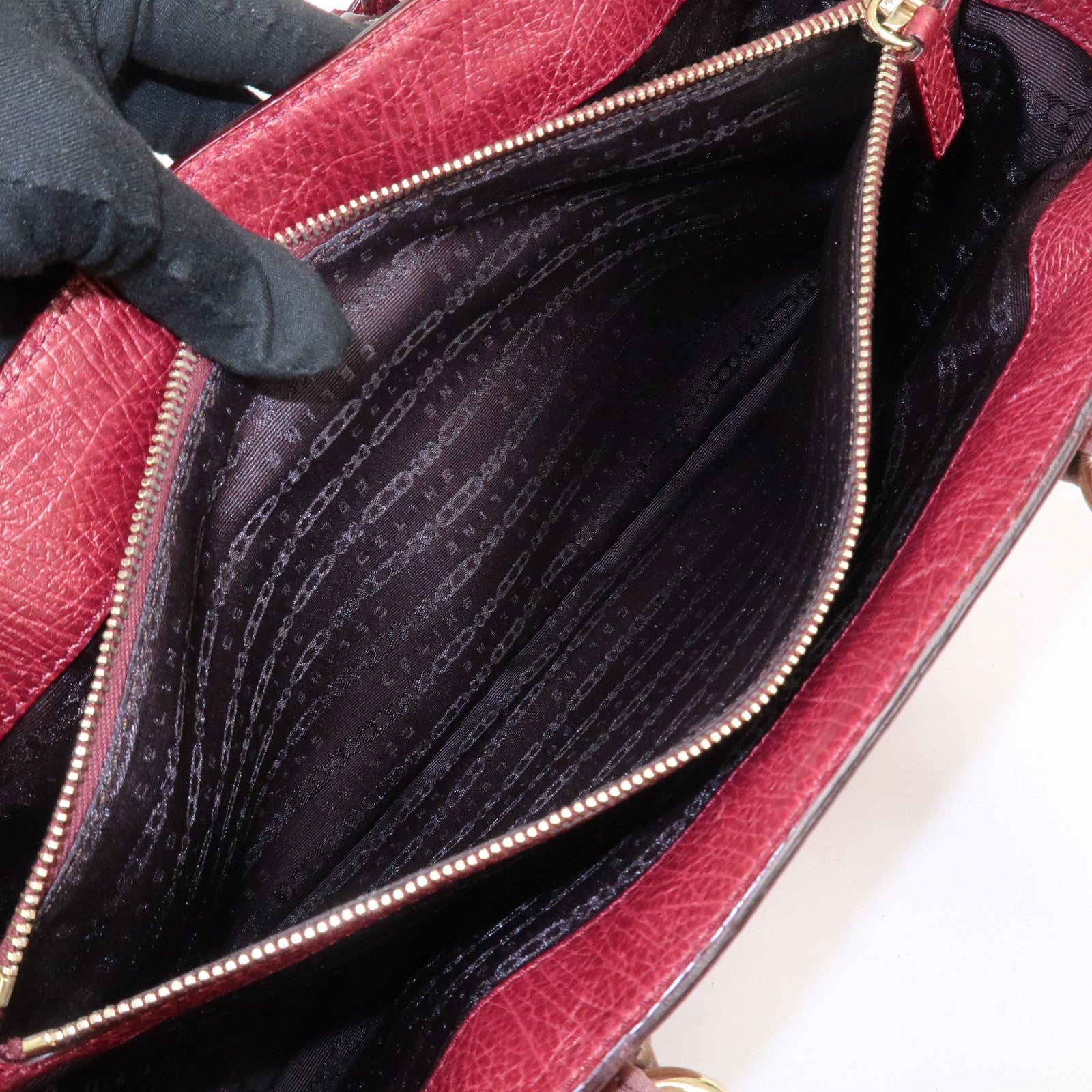 CELINE Logo Nylon Leather Boogie Bag Hand Bag Pink