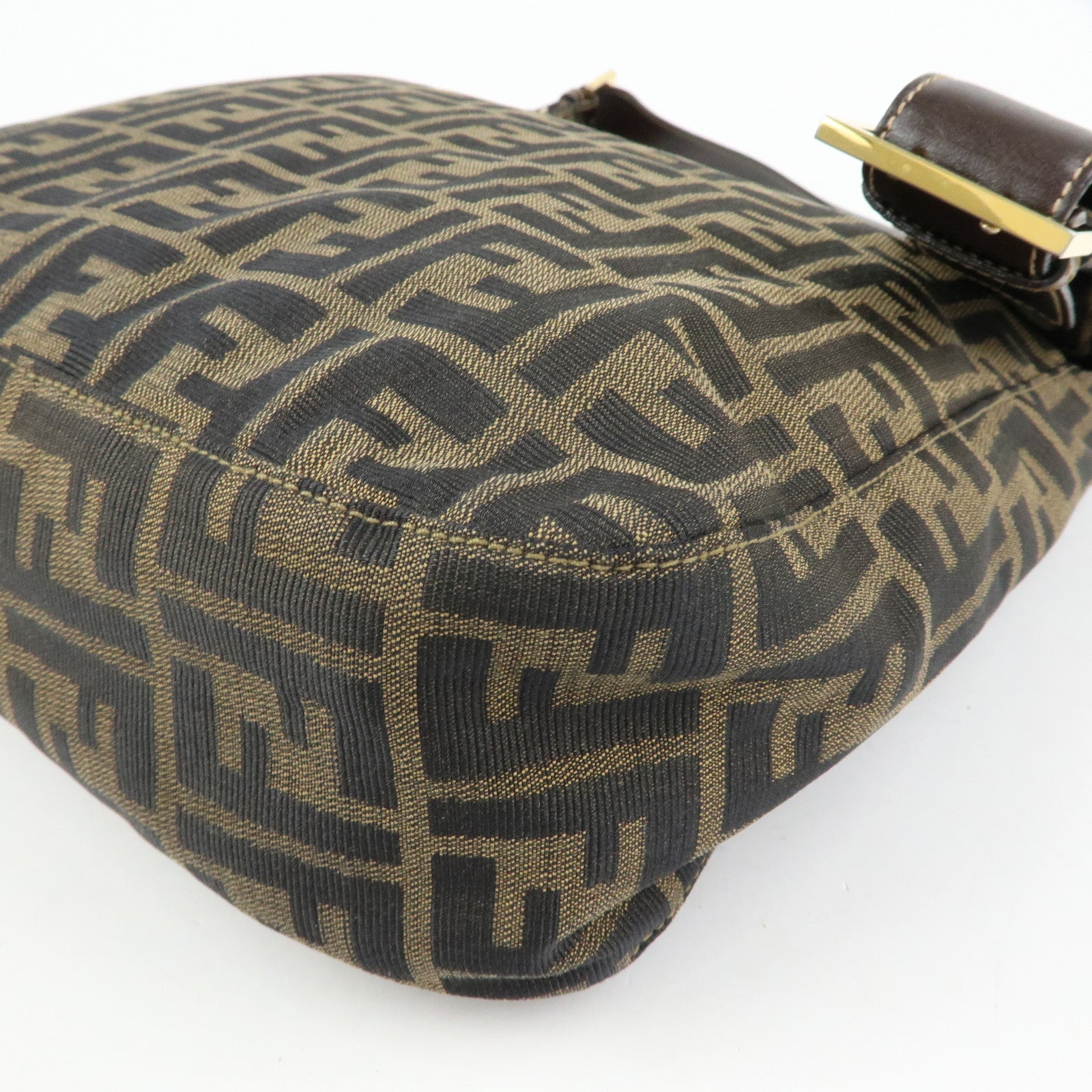 FENDI Zucca Canvas Leather Shoulder Bag Hand Bag Brown