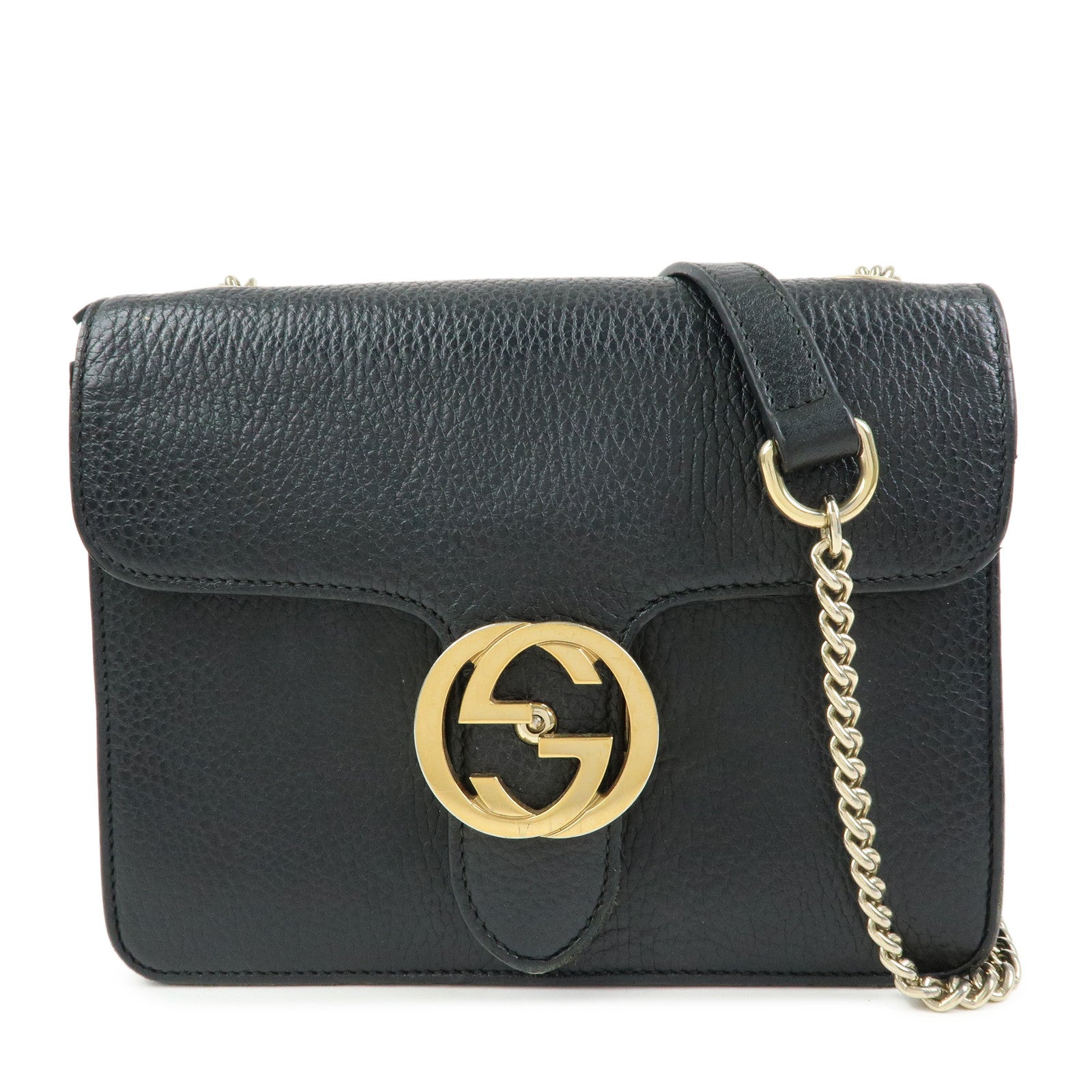 GUCCI Interlocking G Leather Chain Shoulder Bag Black 510304