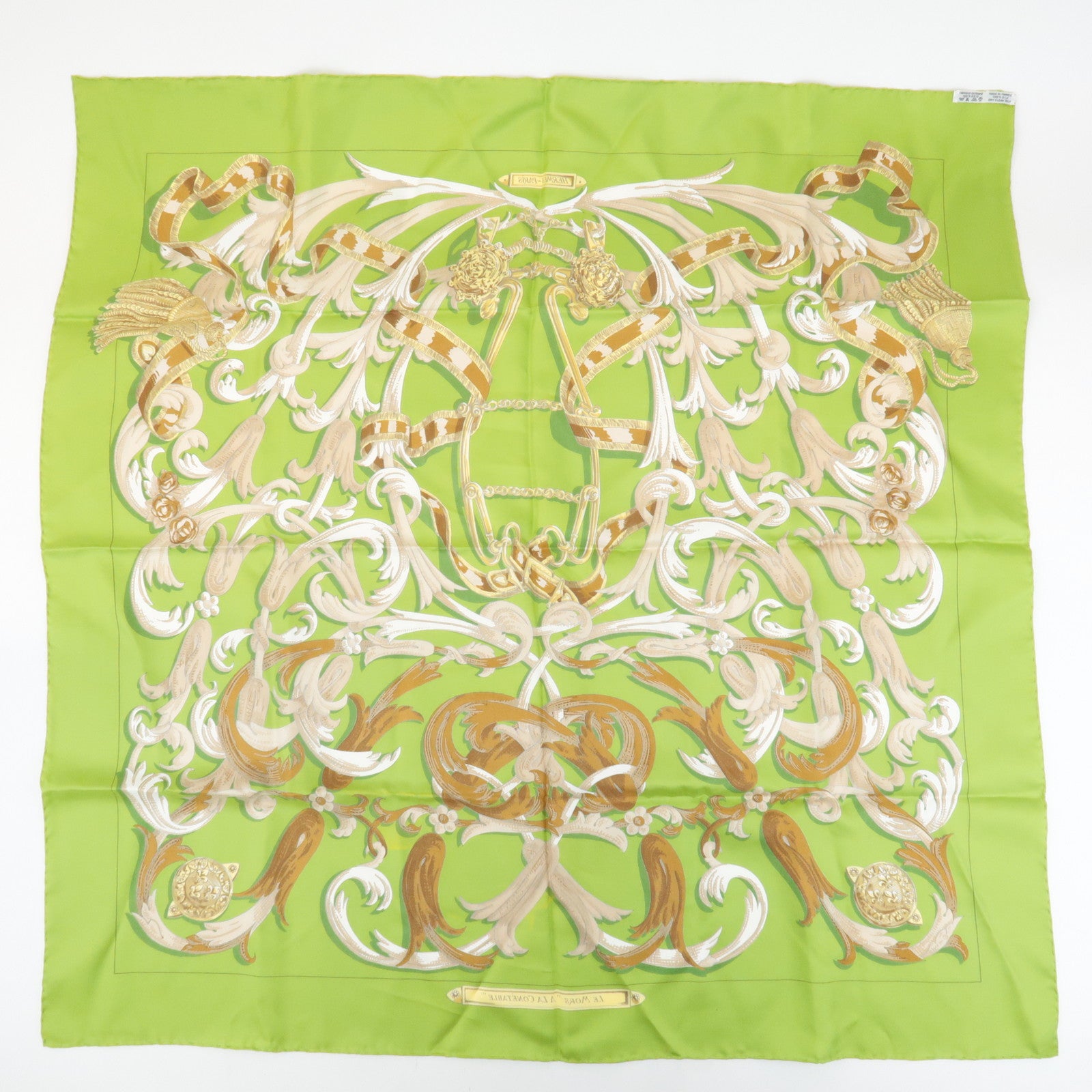 HERMES Carre 90 Silk 100% LE MORS A LA CONTETABLE Scarf Green Used