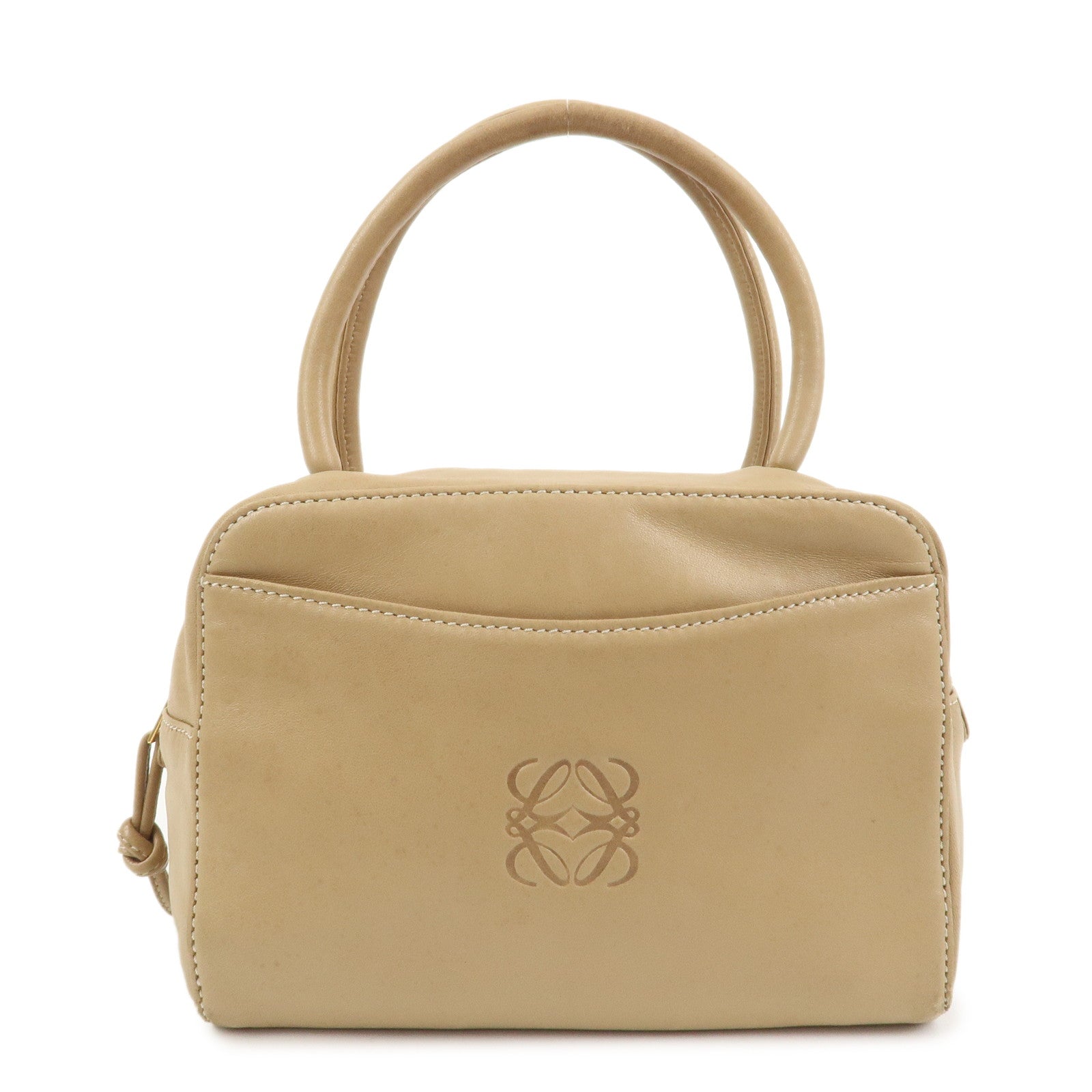 LOEWE Anagram Logo Nappa Leather Hand Bag Mini Boston Bag Beige