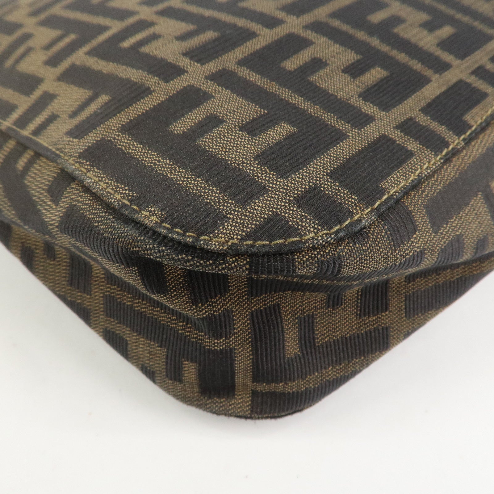 FENDI Zucca Canvas Leather Shoulder Bag Hand Bag Brown Black