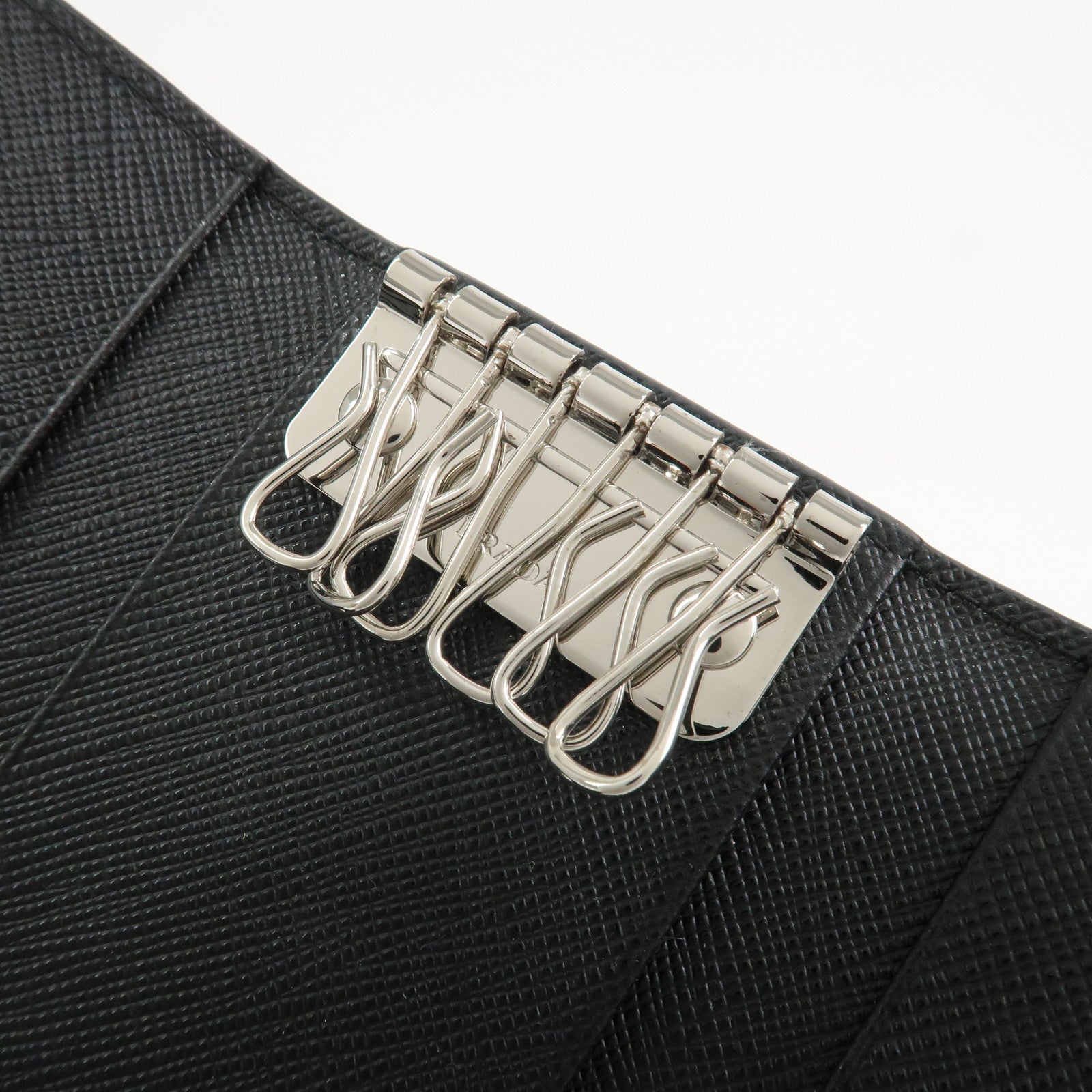PRADA Logo Saffiano Leather 6 Rings Key Case Black 2PG222