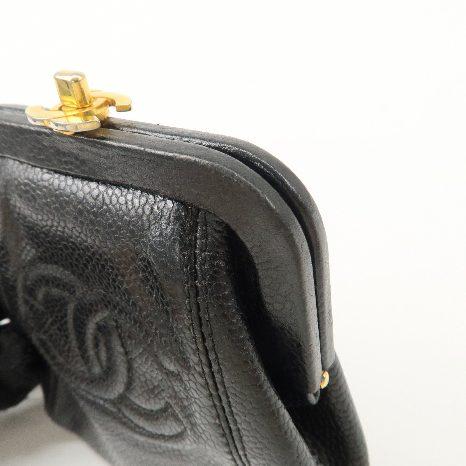 CHANEL COCO Mark Caviarskin Purse Wallet Pouch Black Used