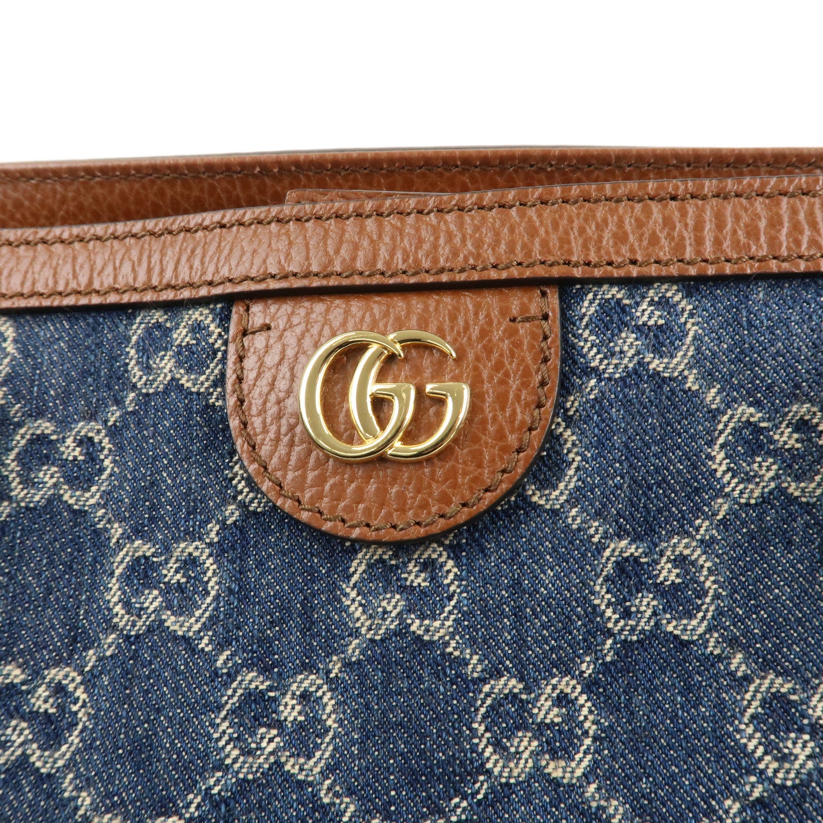 GUCCI Ophidia GG Denim Leather Tote Bag Blue Brown 631685 Used