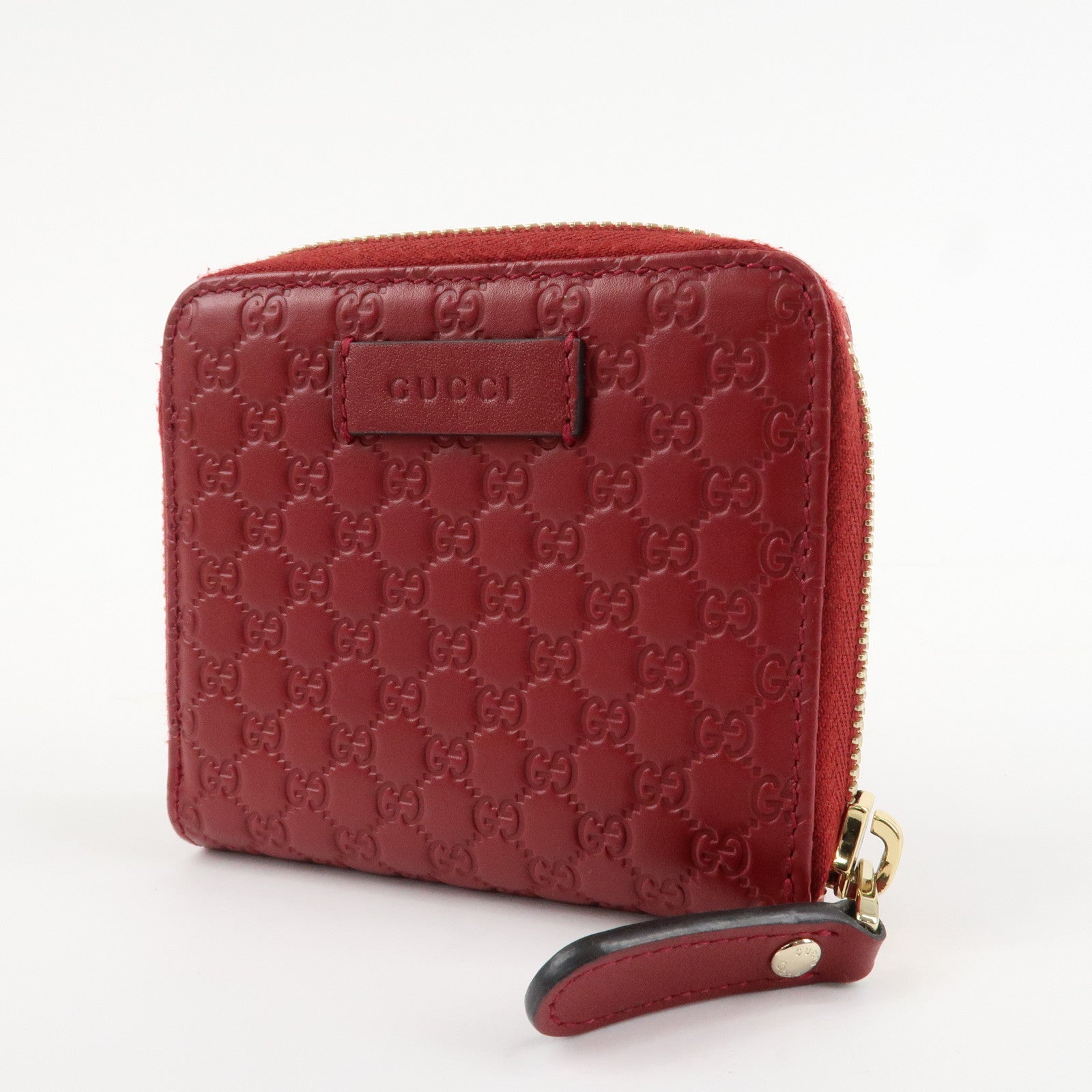GUCCI Micro Guccissima Leather Bi-Fold Compact Wallet Red 449395 Used