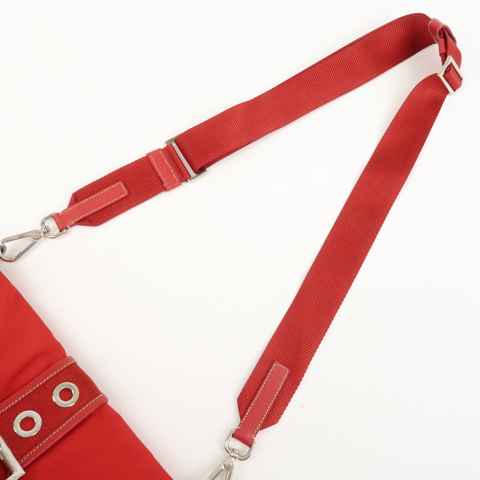 PRADA Triangle Logo Nylon Saffiano Leather Shoulder Bag Red BT0436
