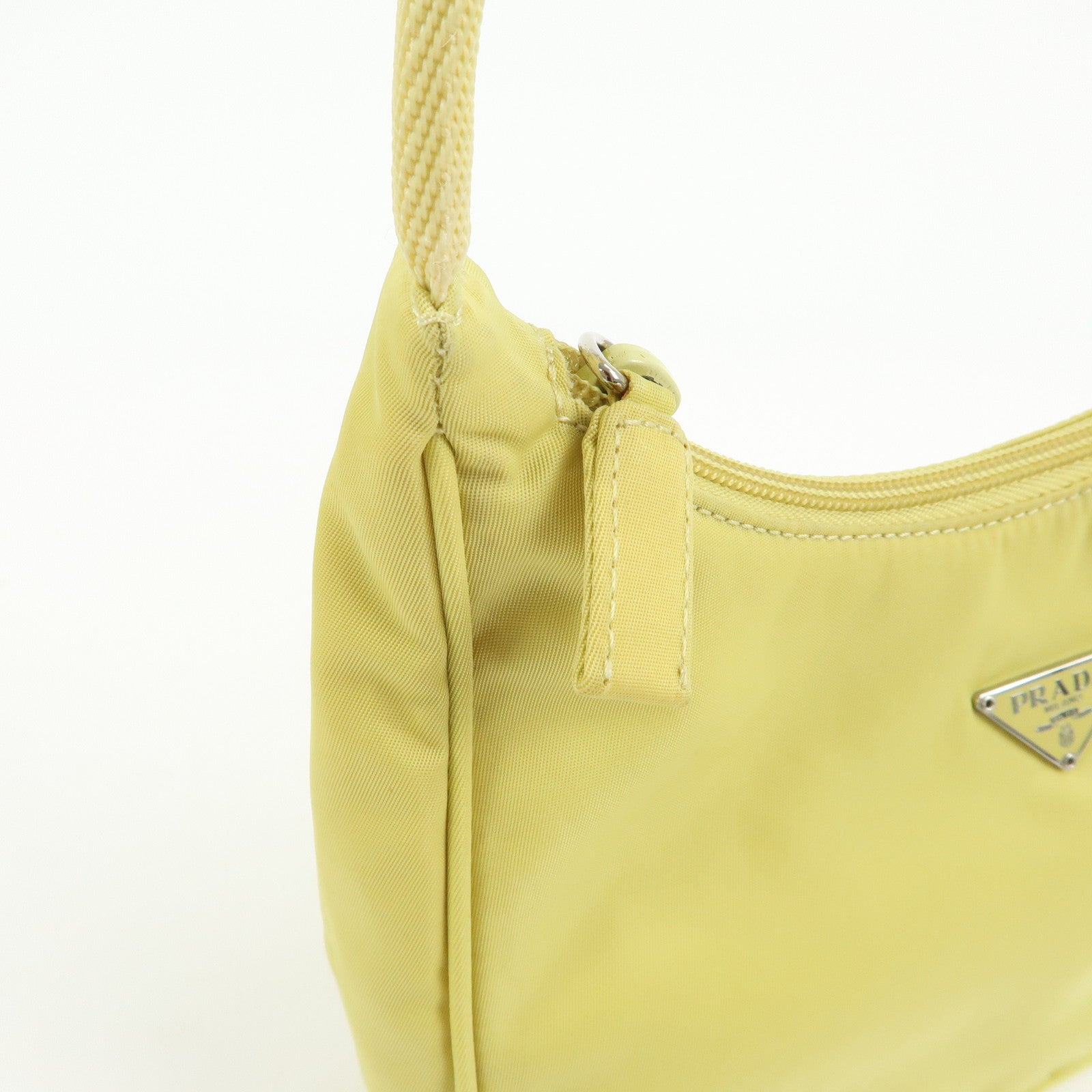 PRADA Triangle Logo Nylon Mini Hand Bag Pouch Yellow