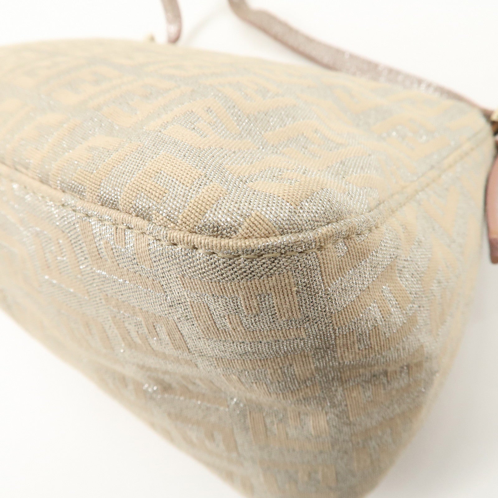 FENDI Mini Mamma Baguette Zucchino Canvas Leather Shoulder Bag 8BR180 Used