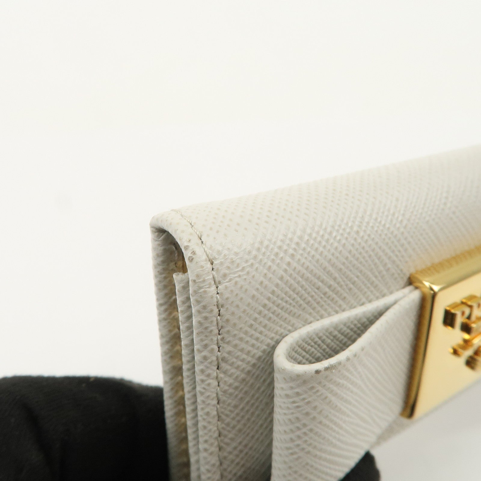 PRADA Ribbon Saffiano Leather Key Case Key Holder White
