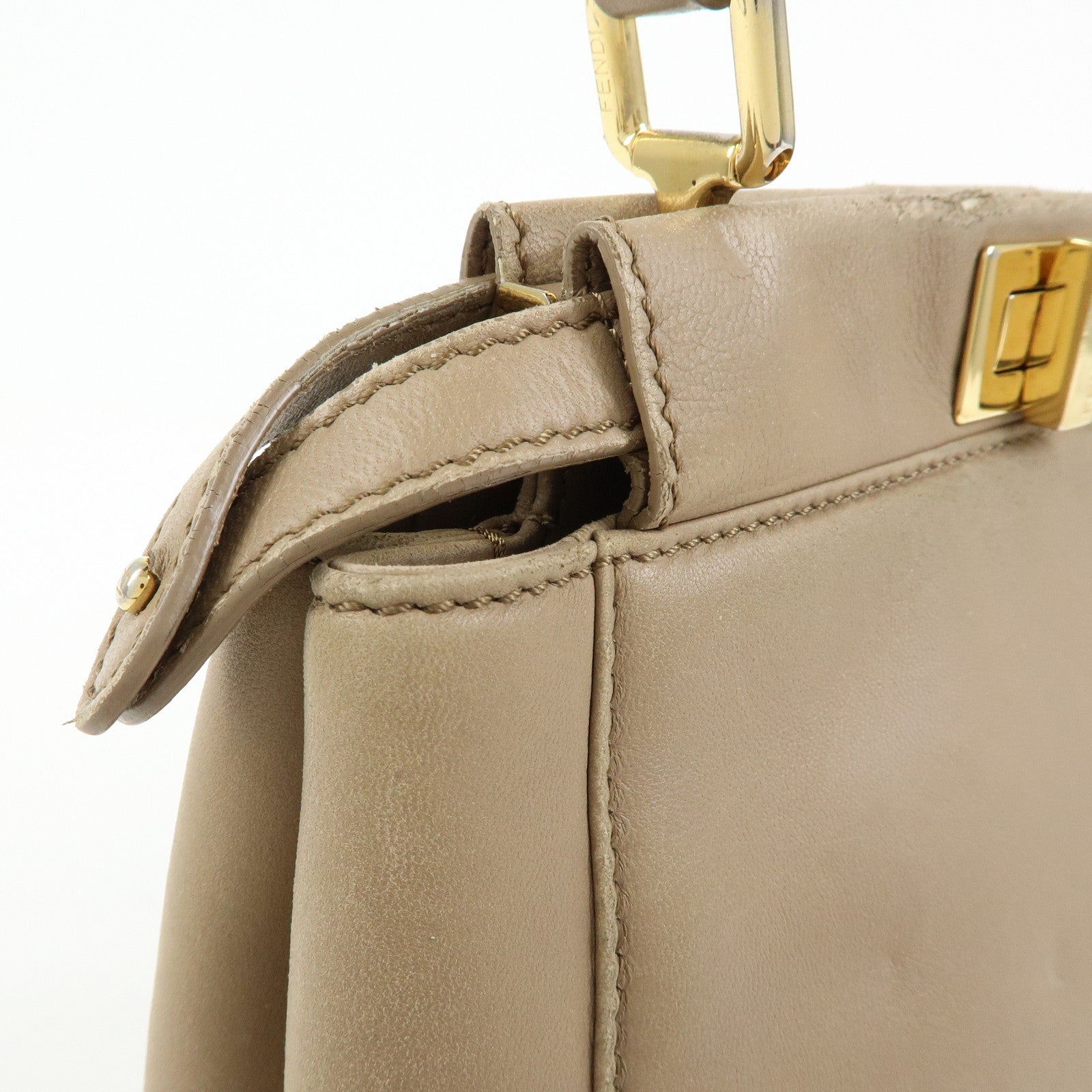 FENDI Mini Peekaboo Leather 2Way Shoulder Bag Hand Bag Beige 8BN244