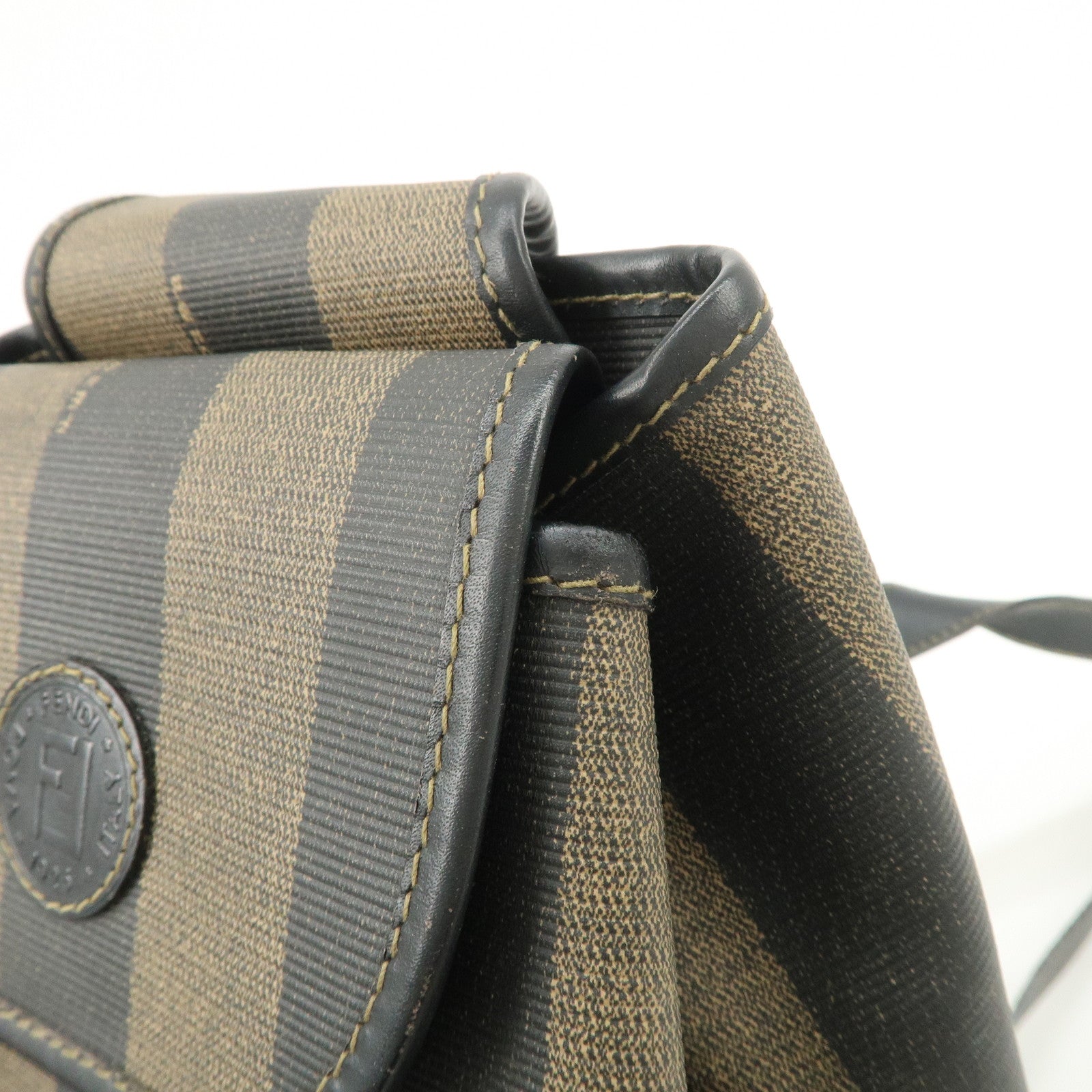 FENDI PVC Canvas Leather Back Pack Body Bag Black Brown 14559