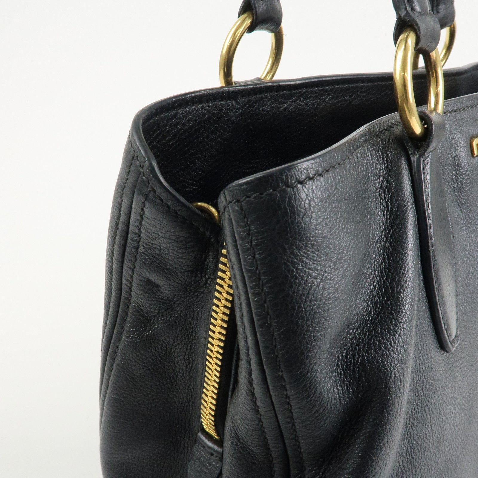 MIU MIU Logo Leather 2Way Bag Tote Bag Shoulder Bag Black RR1901 Used