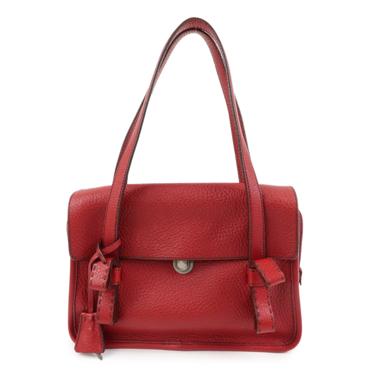 PRADA Triangle Logo Leather Shoulder Bag Satchel Bag Hand Bag Red