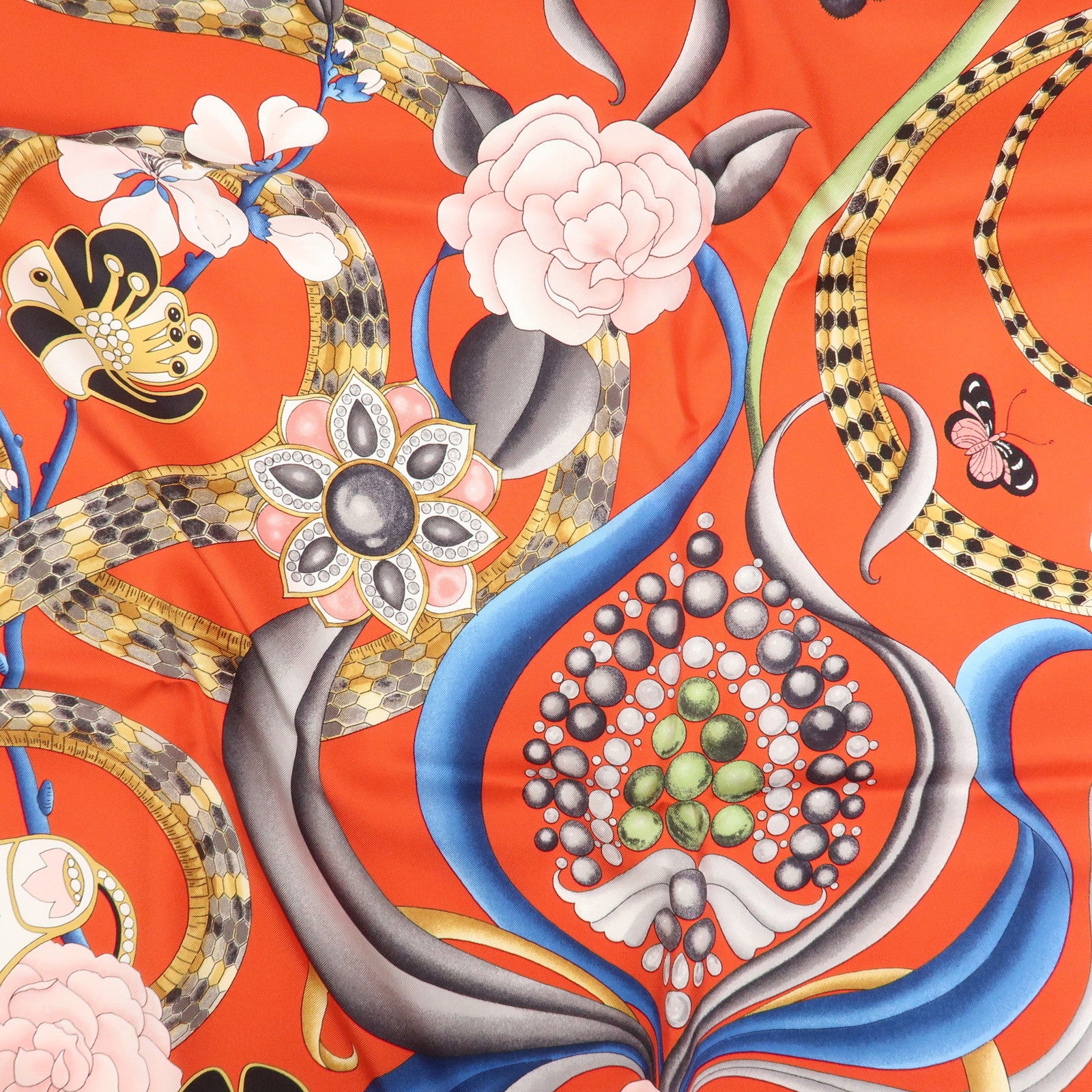BVLGARI Silk 100% Scarf Flower Print Red Multicolor