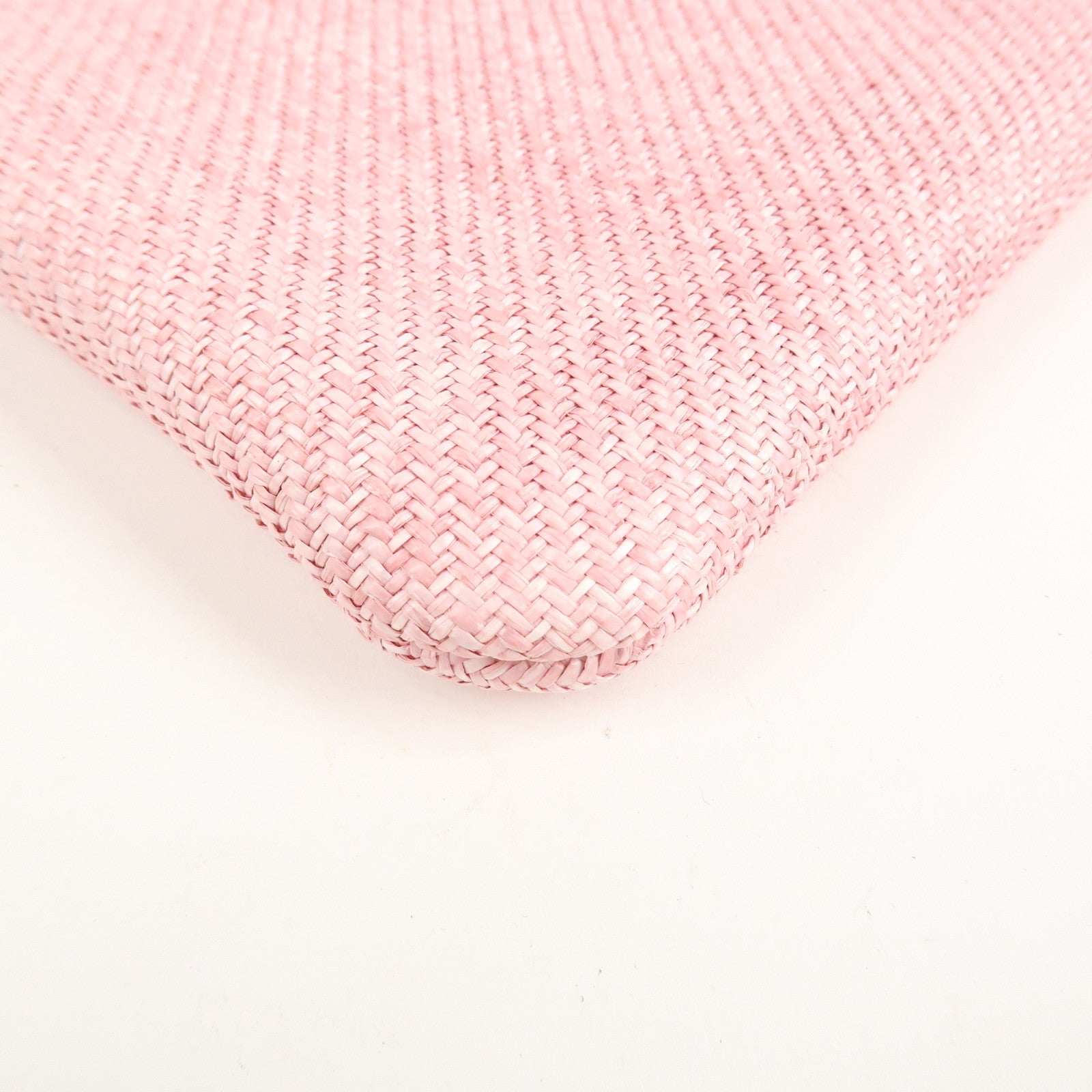 CHANEL Deauville Straw Clutch Bag Pouch Pink Red