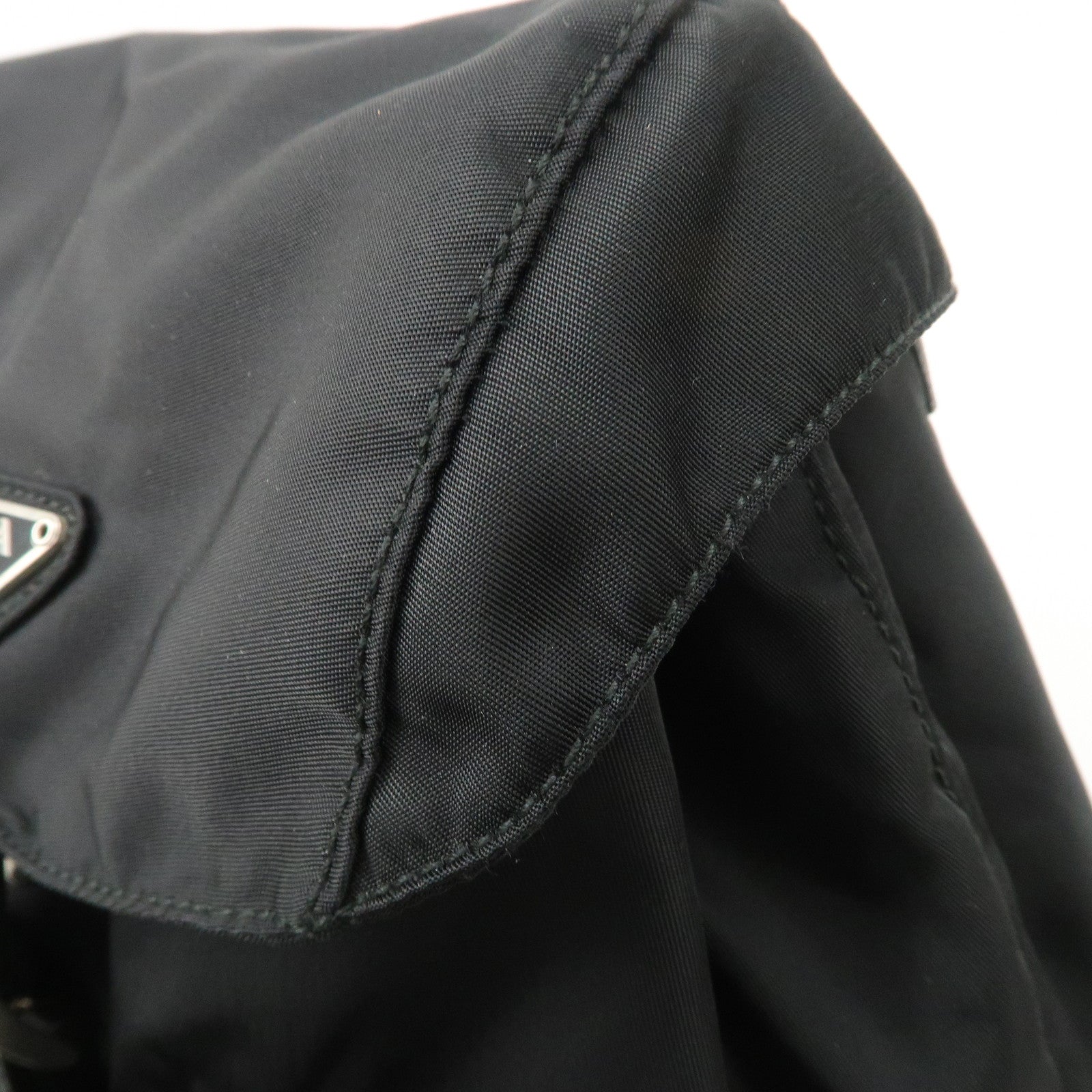 PRADA Triangle Logo Leather Nylon Backpack Black B6677 Used