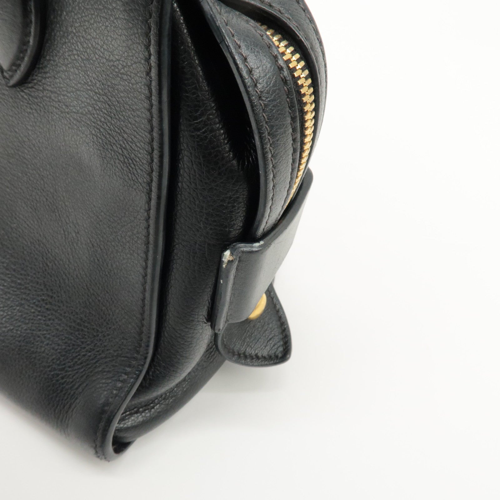 PRADA Leather 2Way Bag Shoulder Hand Bag Black Gold Used