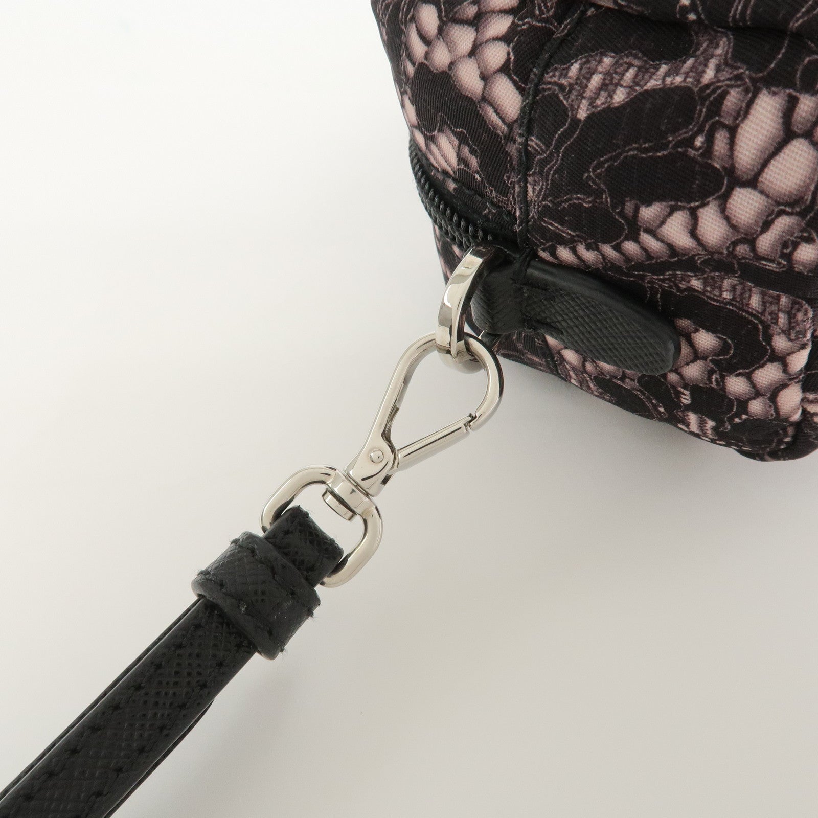 PRADA Triangle Logo Lace Nylon Leather Cosmetic Pouch Black 1NE175