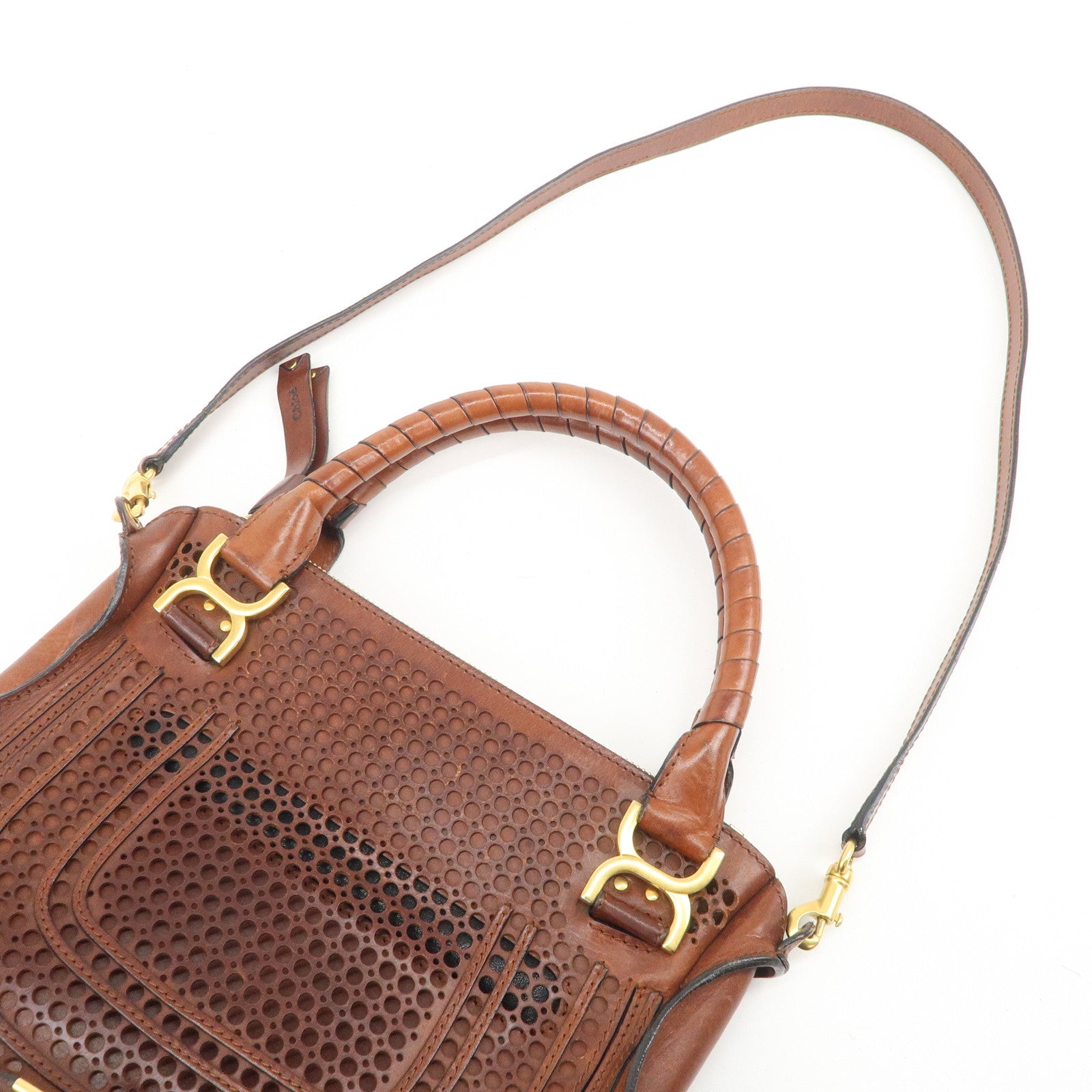 Chloe Marcie Leather 2WAY Bag Shoulder Bag Hand Bag Brown