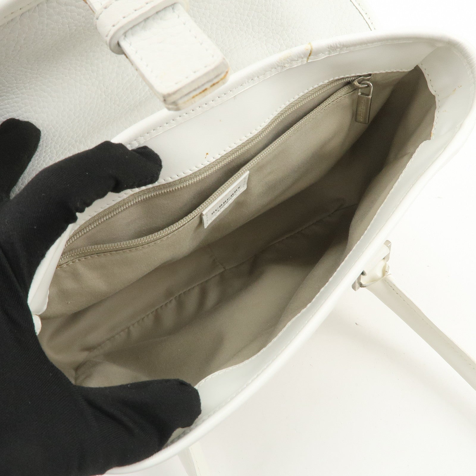 BURBERRY Leather Shoulder Bag Hand Bag White