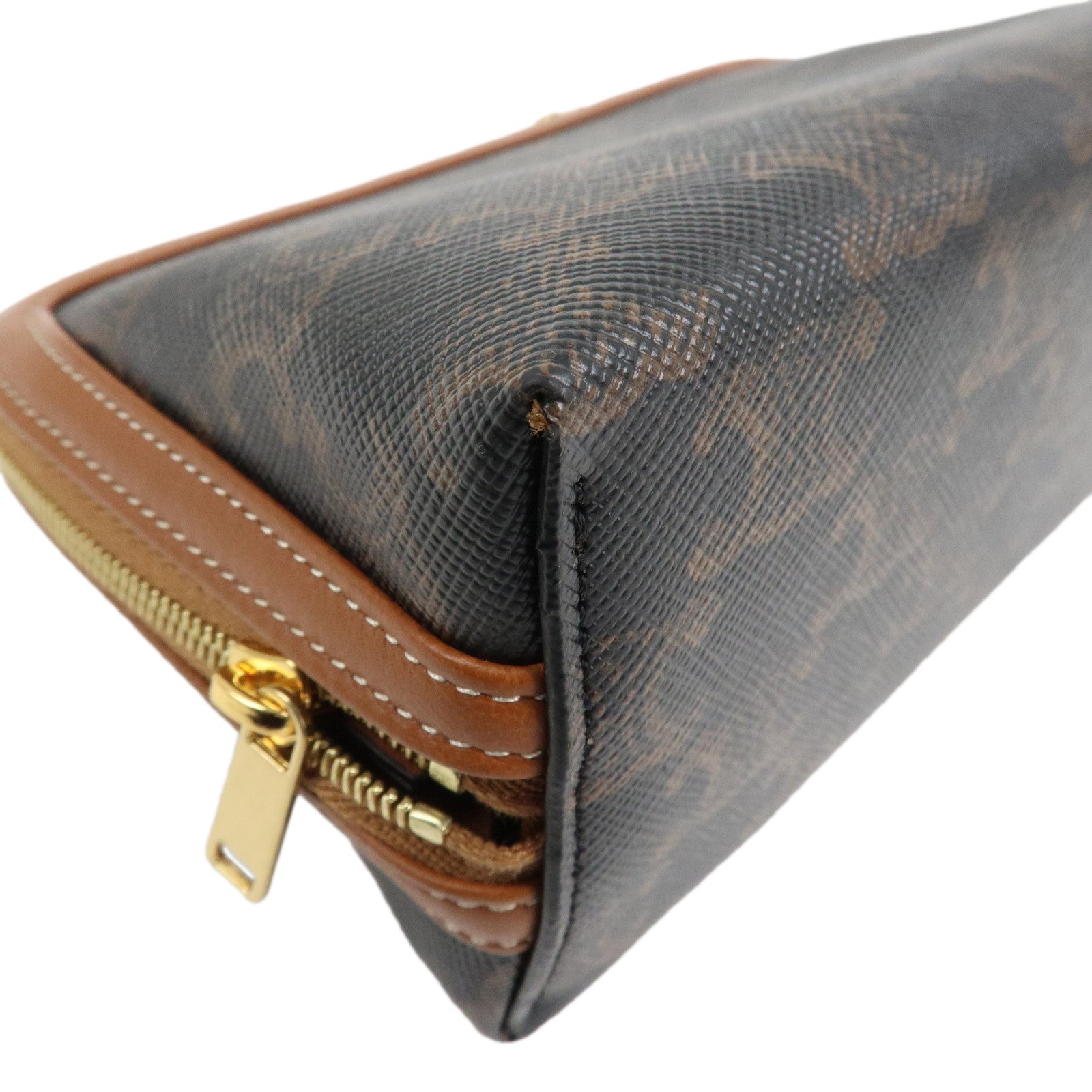 CELINE Triomphe Canvas Lamb Skin Chain Shoulder Bag Tan