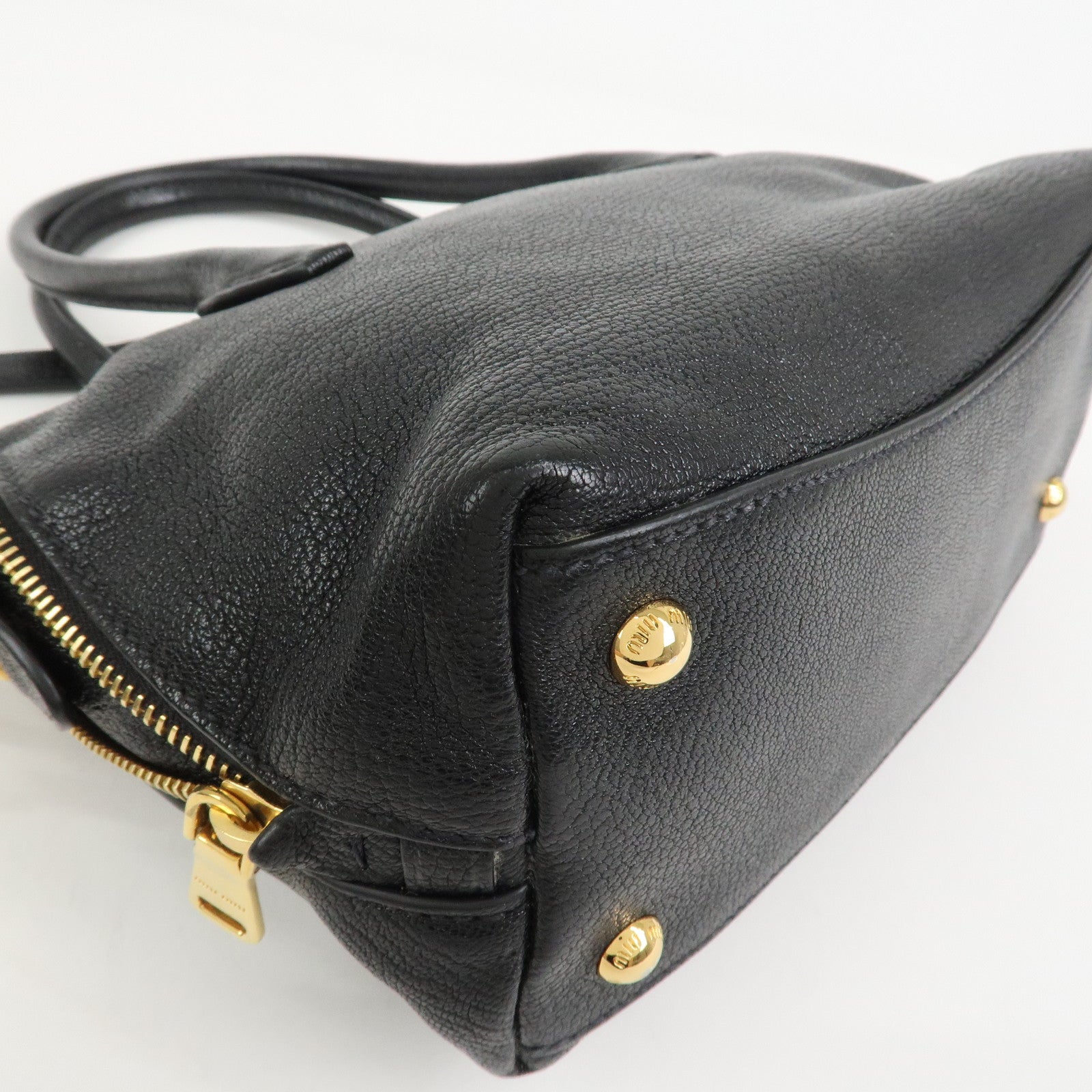 MIU MIU MADRAS Leather 2Way Bag Hand Bag Shoulder Bag Black