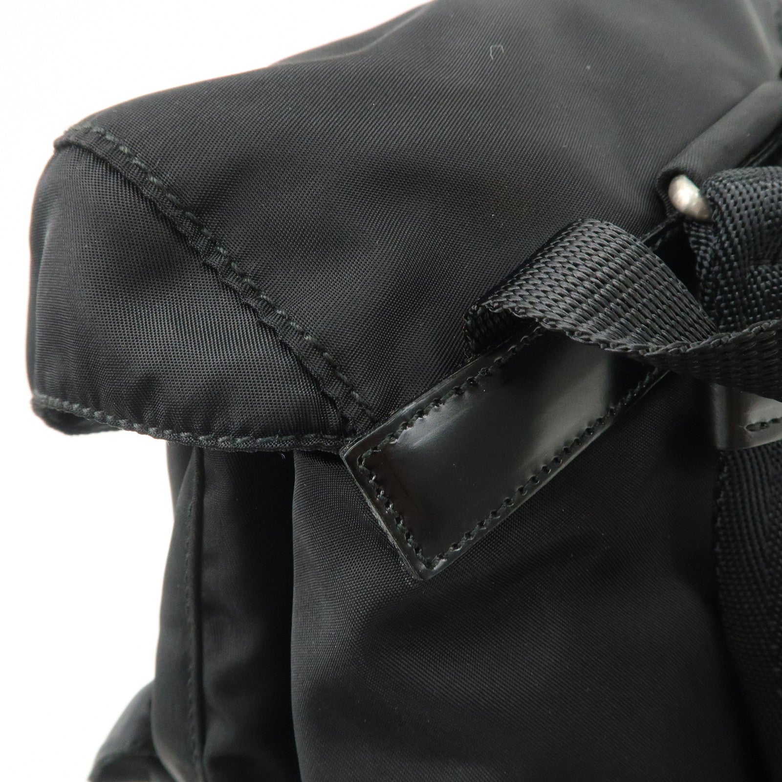 PRADA Triangle Logo Leather Nylon Backpack Black B6677 Used