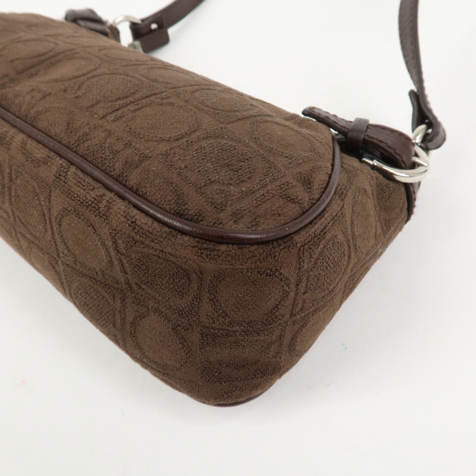 Ferragamo Gancini Polyester Leather Shoulder Bag Hand Bag Brown