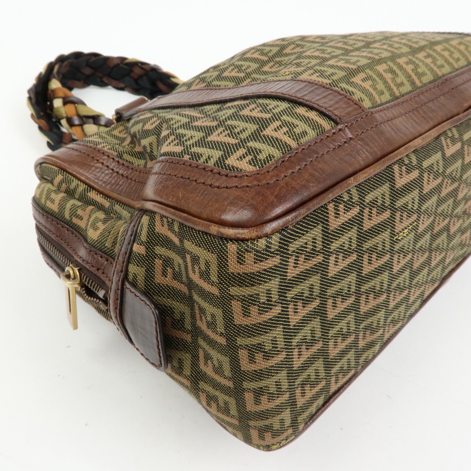 FENDI Zucchino Canvas Leather Mini Boston Bag Shoulder Bag 8BL075