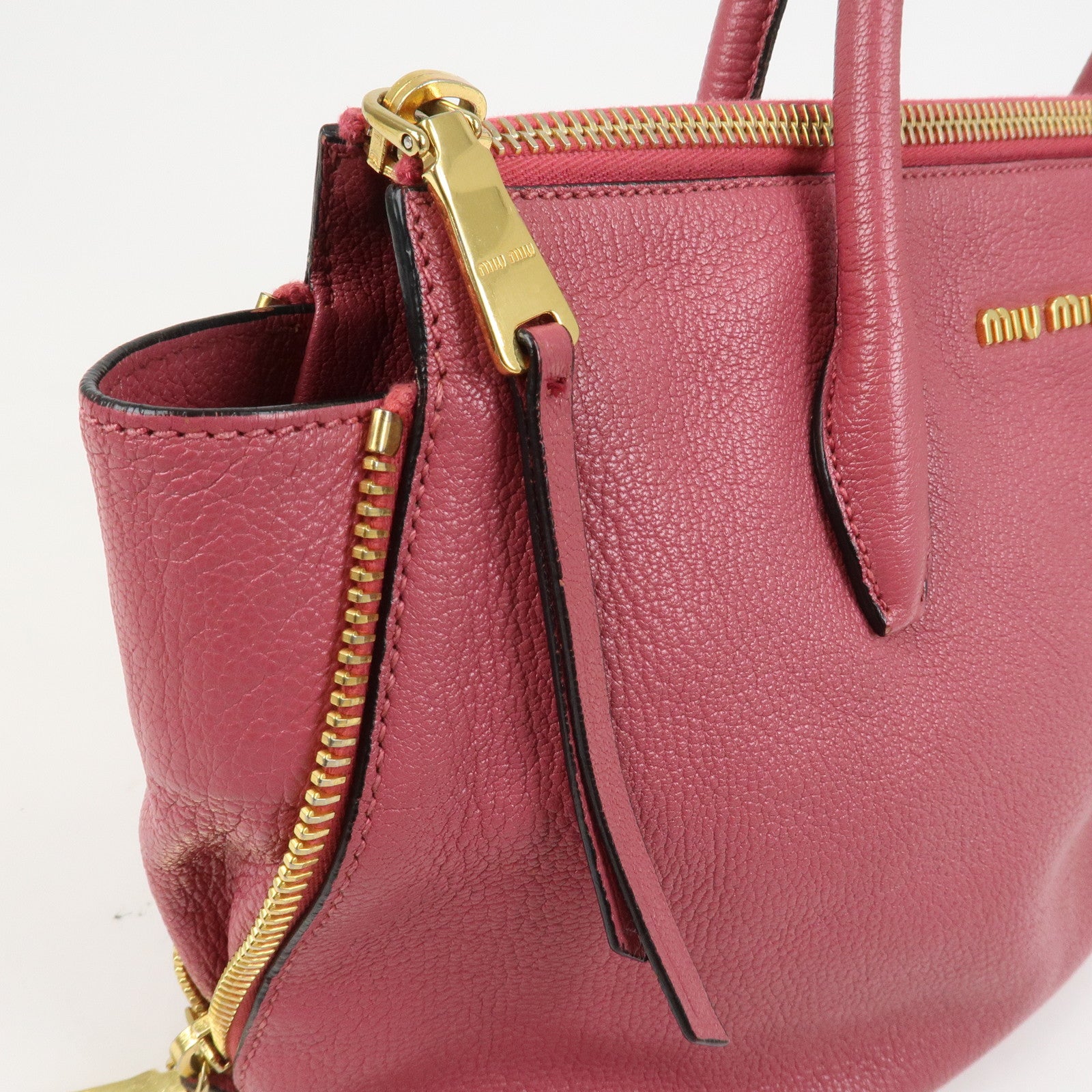 MIU MIU Logo Madras Leather 2WAY Bag Hand Bag Shoulder Bag RN1016