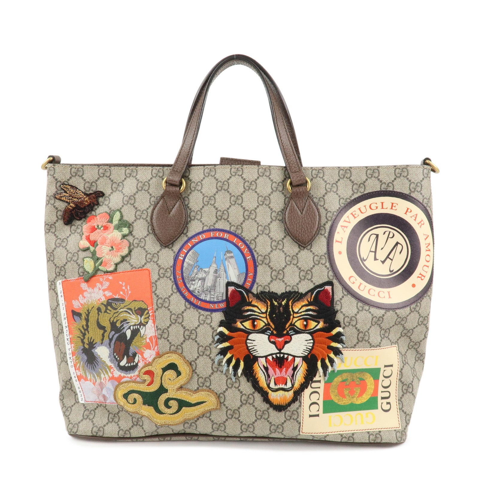 GUCCI GG Supreme Canvas Leather 2WAY Tote Bag Beige Brown 474085 Used