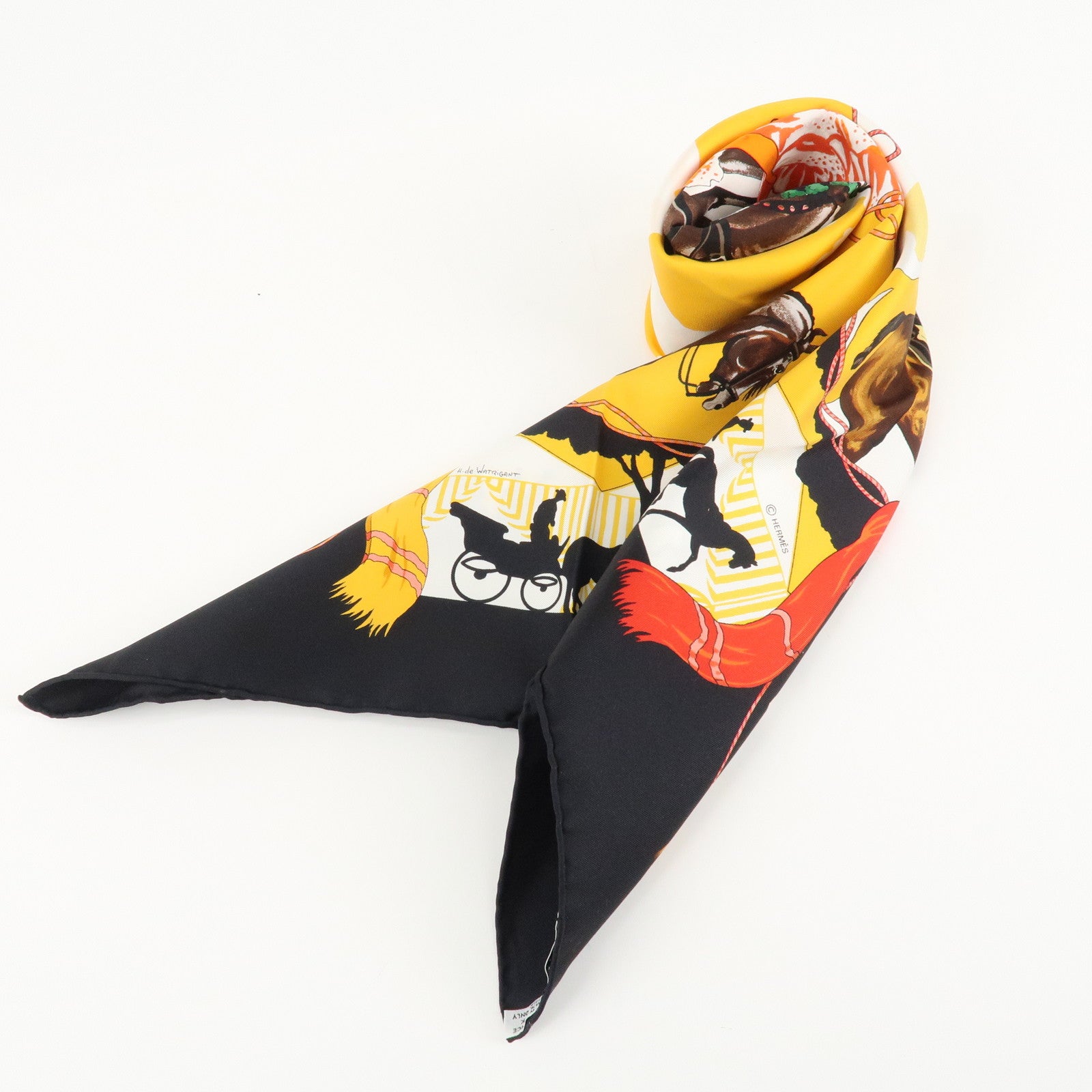 HERMES Carre 90 Silk 100% Scarf Les Voitures A Transformation Black Used