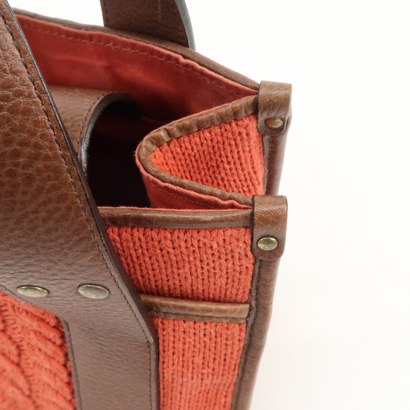 Chloe Knitted Leather Hand Bag Tote Bag Red Brown