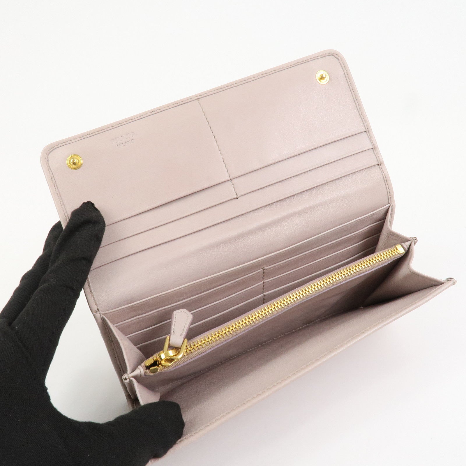 PRADA Nappa Gaufre Leather Bi-fold Long Wallet Light Beige 1M1132
