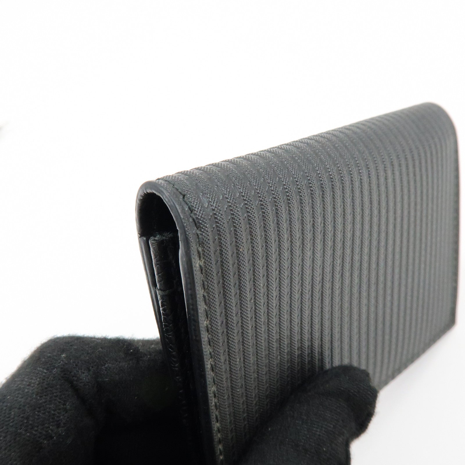 BVLGARI Millerighe Set of 2 PVC Leather Card Case Key Case Black