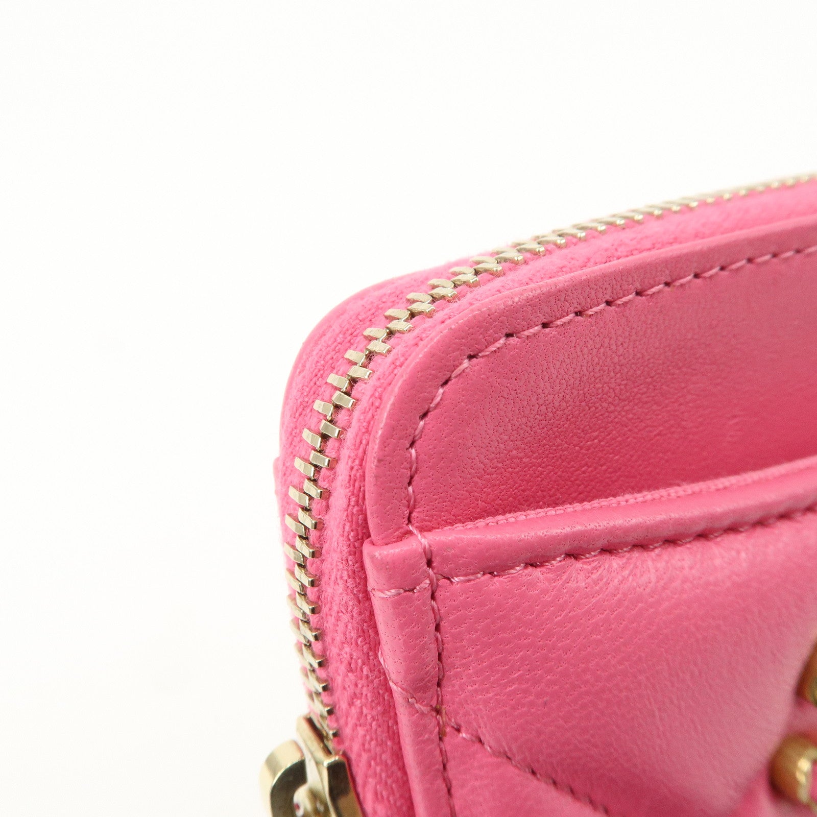 CHANEL Matelasse Leather Zippy Coin Wallet Coin Purse Pink AP2086