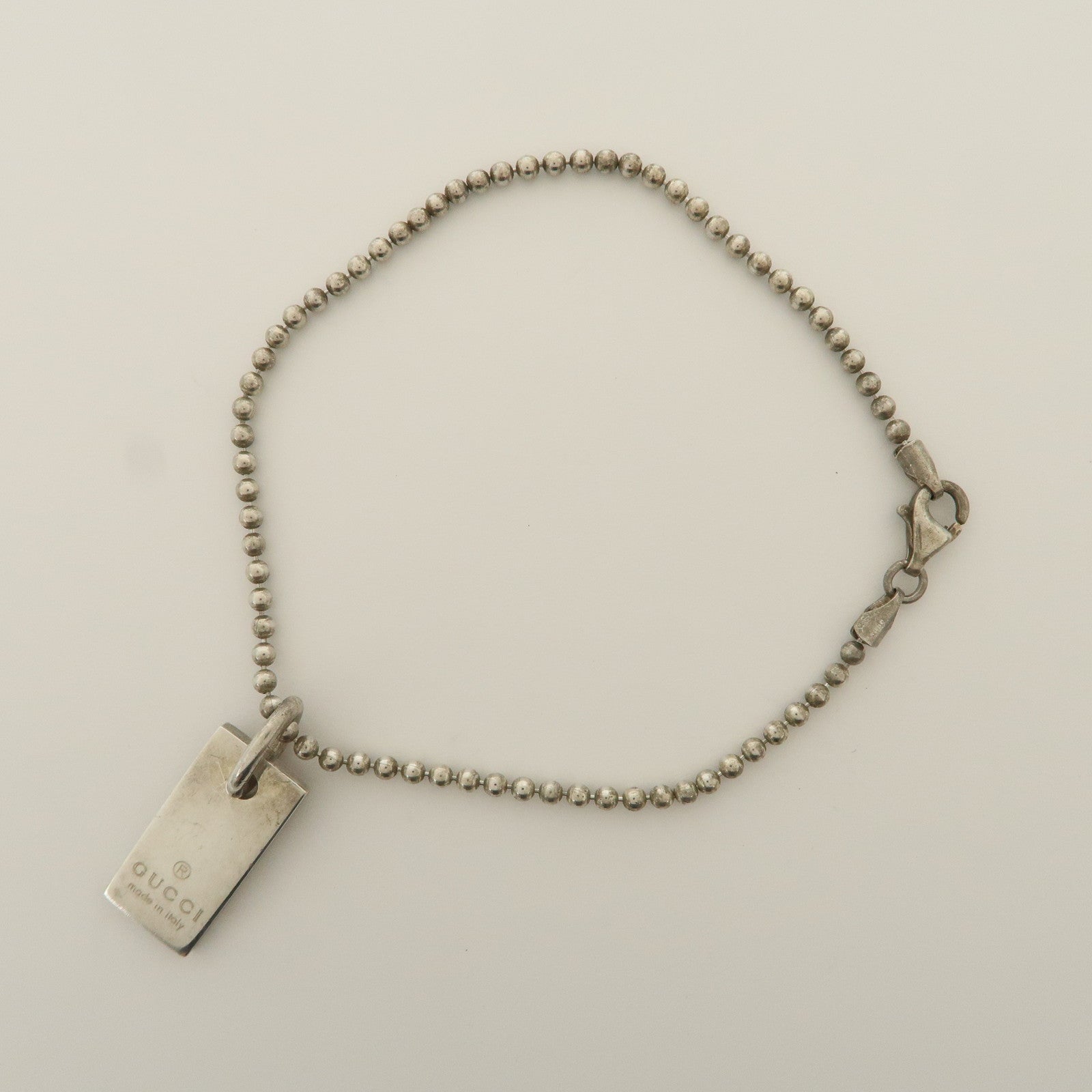 GUCCI Ball Chain Rectangle Charm Bracelet SV925 Silver