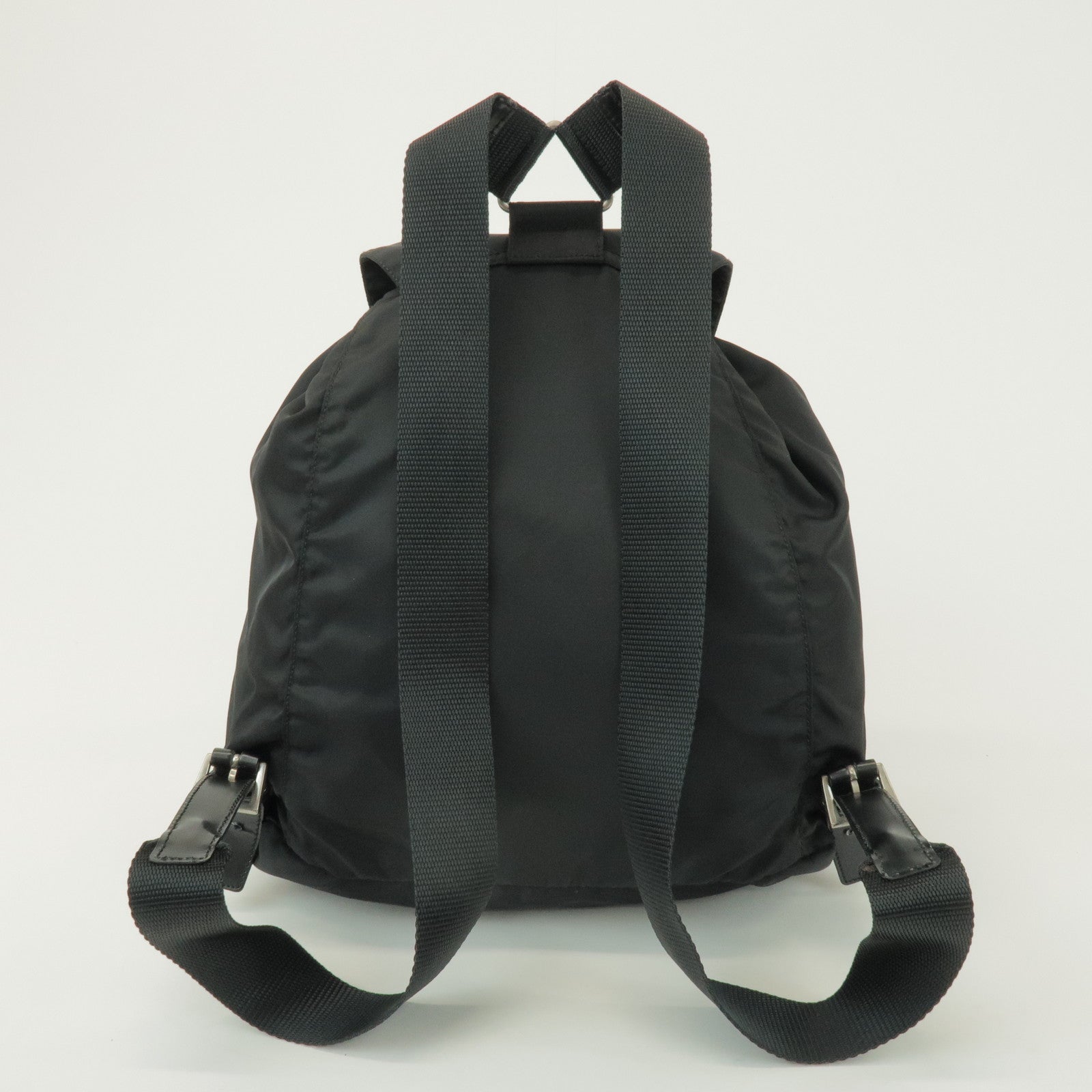 PRADA Triangle Logo Nylon Leather Backpack Rucksack Black B4650F