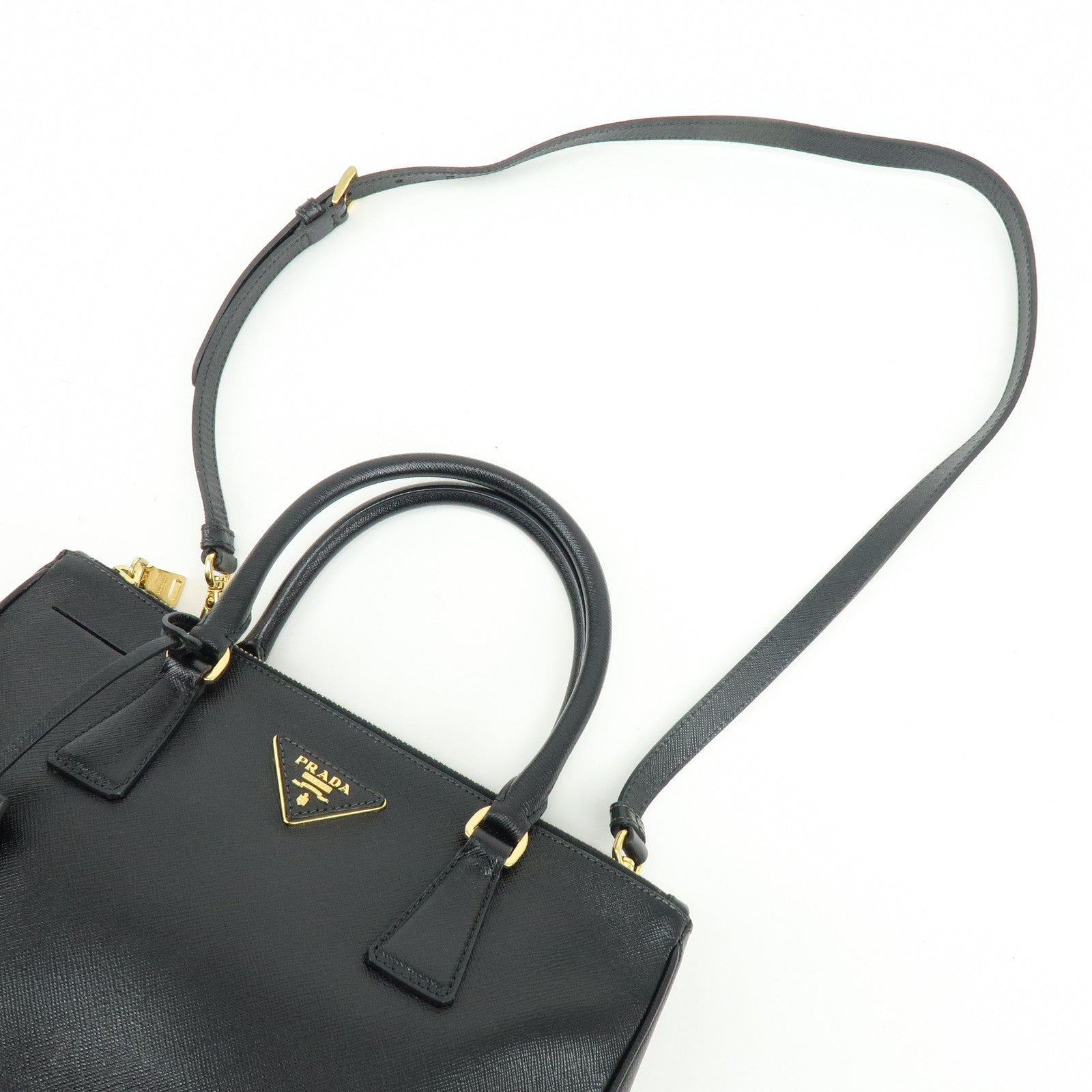 PRADA Traingle Logo Galleria Saffiano Leather 2Way Hand Bag 1BA863